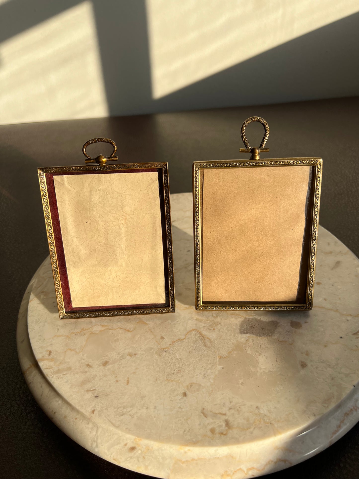 Classic Small Antique Metal Photo Frame with Art Nouveau Easel and Plush Velvet