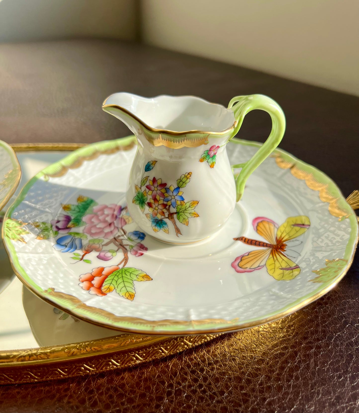Herend Queen Victoria Vintage Butterfly and Floral Hungarian Porcelain Tea Saucer