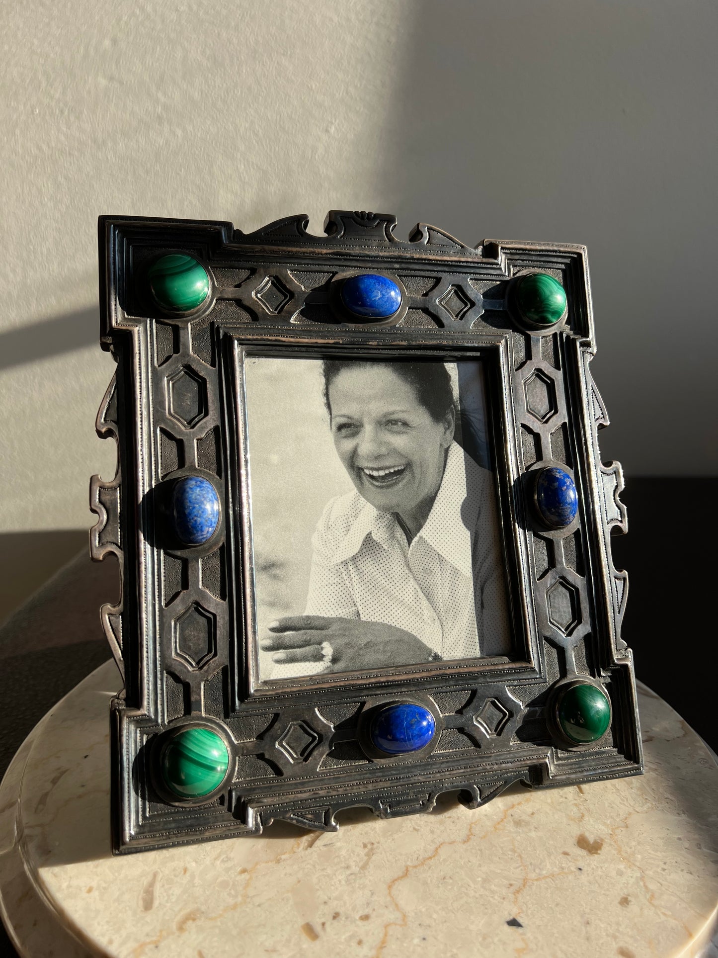 Antique/ Vintage Buccellati Italian Silver 925, Signed & Numbered Unique Photo/ Picture Frame, with Lapis Blue and Malachite Green Gemstones
