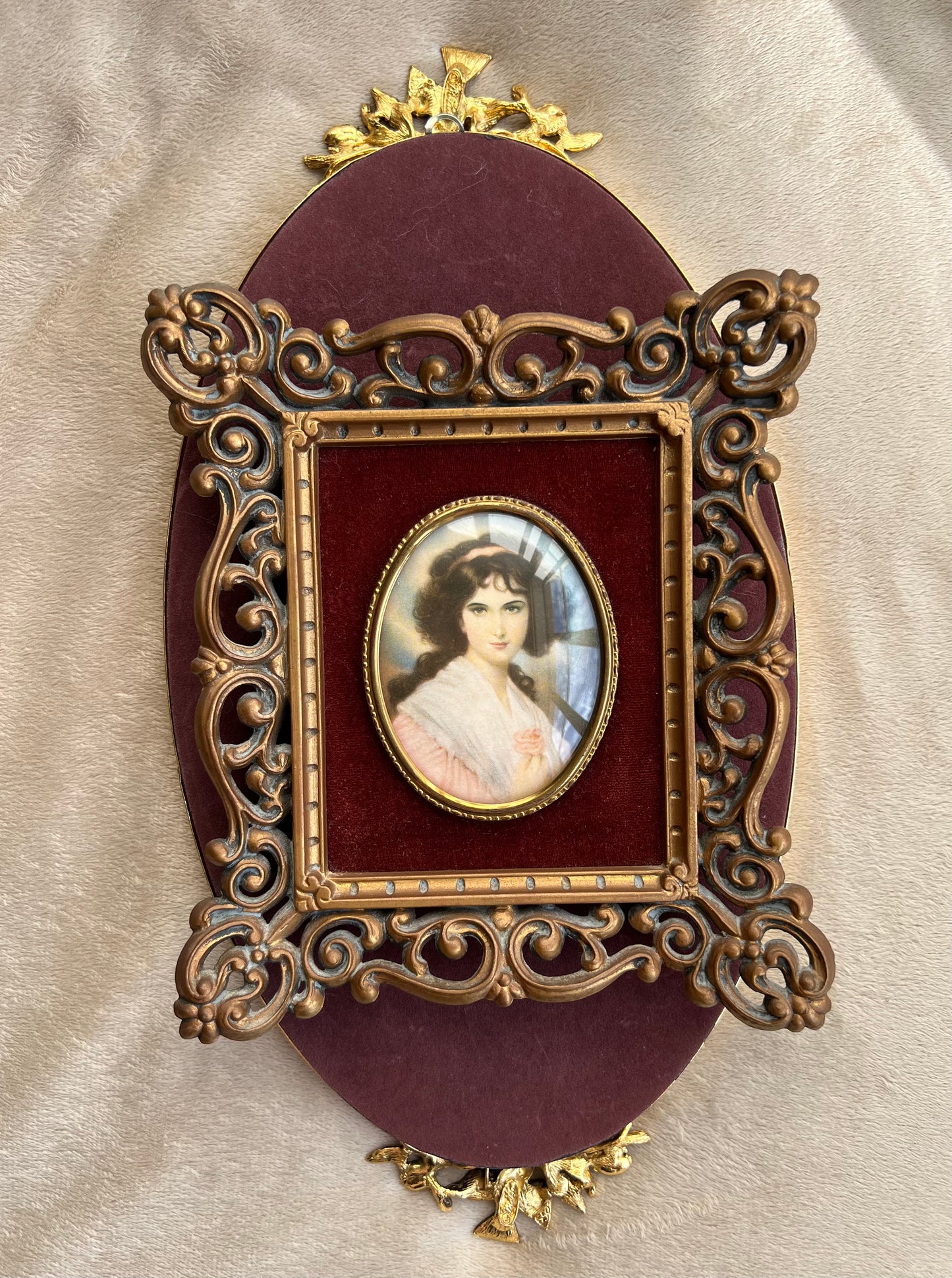 A Cameo Creation Vintage Framed Hubak Lady Girl Portrait by Unknown Artist