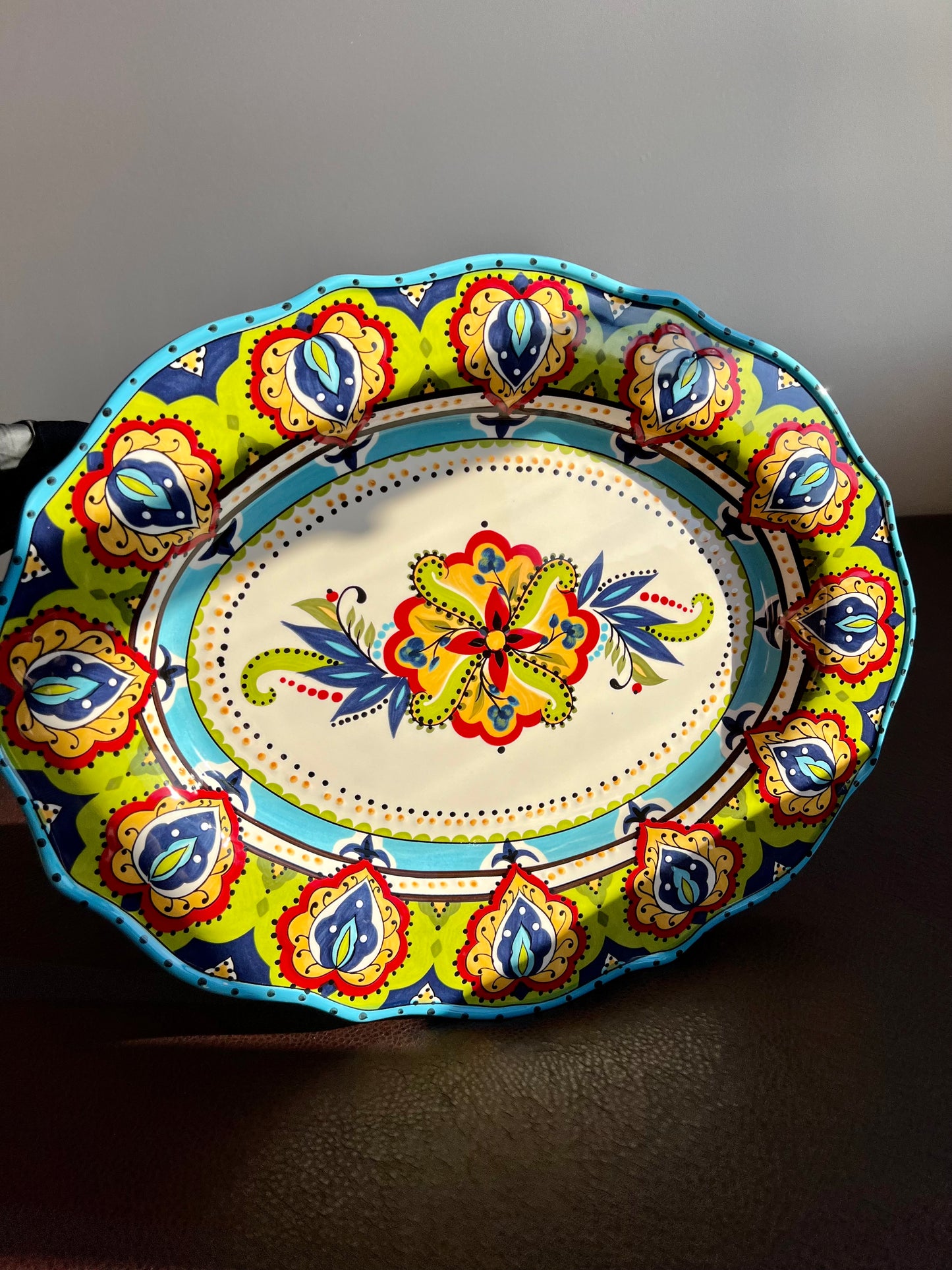 Bocca Espania Colorful Floral Decor, Large Oval Vintage Ceramic Serving Platter