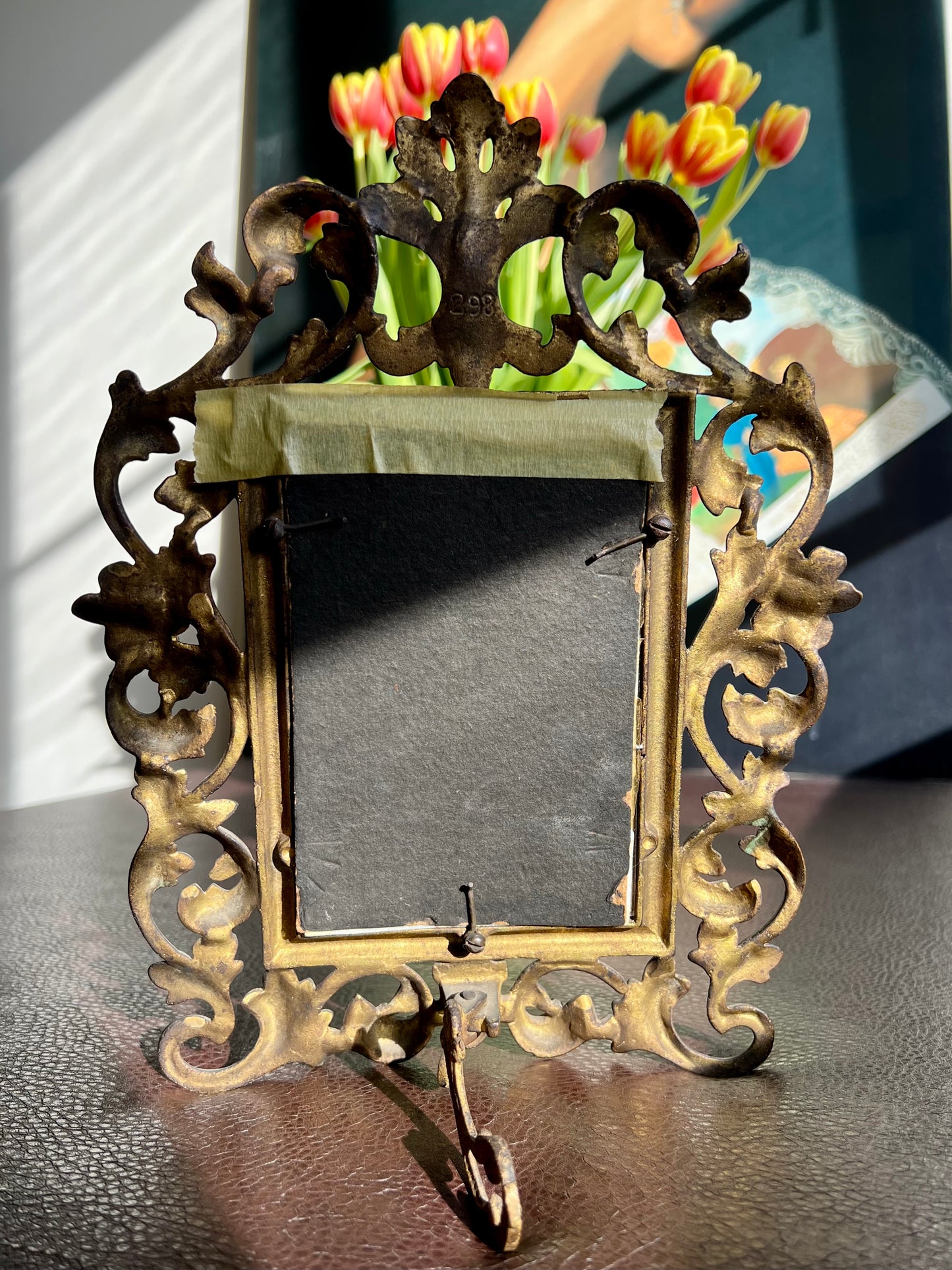Antique Hand-Painted Original Signed Art of Porcelain Painting with Gilded Florentine Frame from Late 1800s