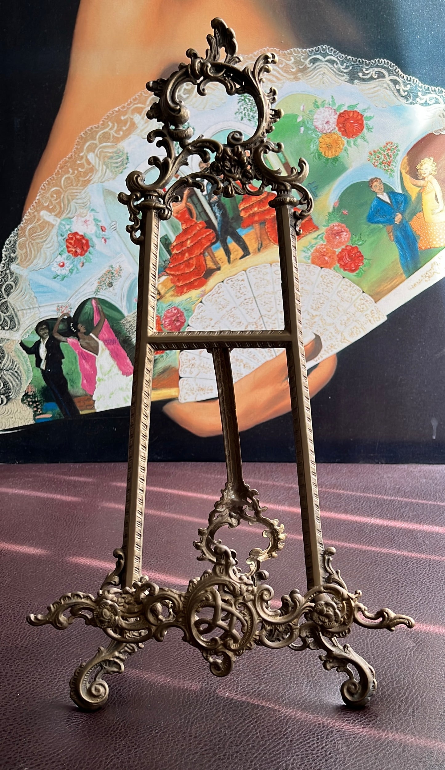 Big 21.5” Vintage Display Brass Ornate Victorian Style Easel Cookbook or Painting Holder