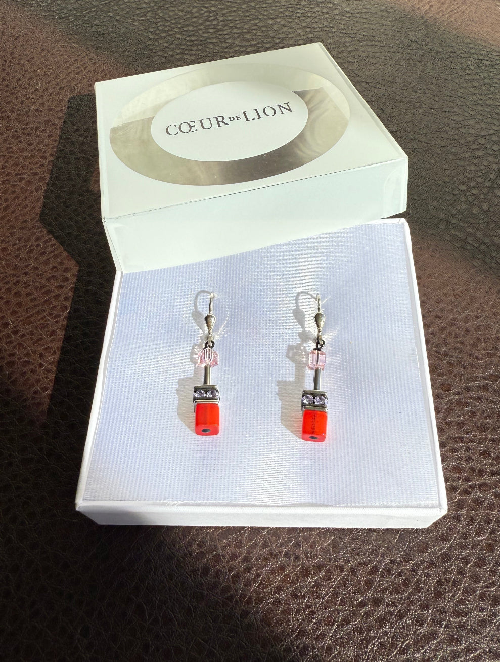 CoEur De Lion Geo Cube Red Earrings in Original Box