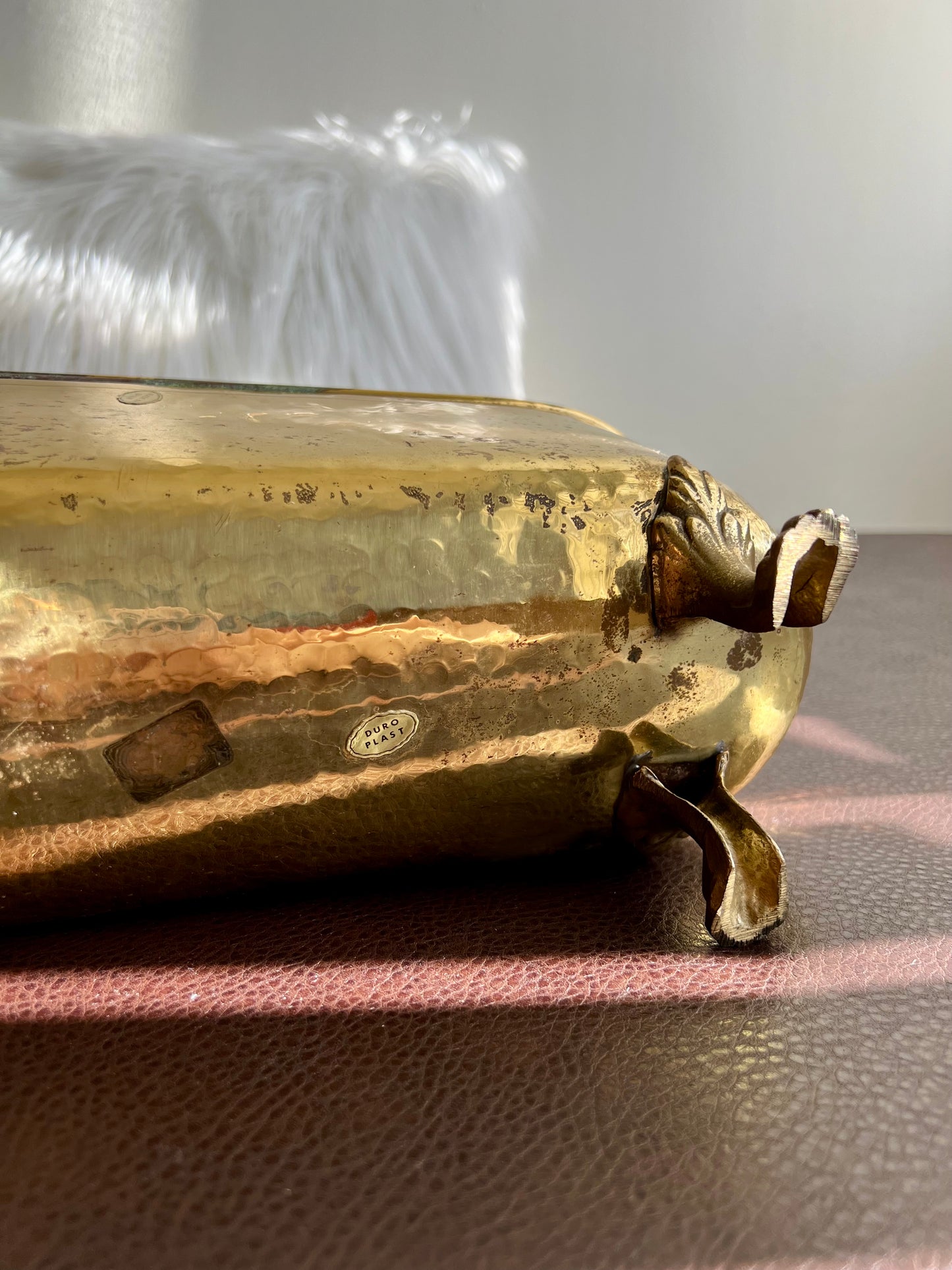Antique/ Vintage Brass Planter Jardinière Ornate with Four Lion Paws Footed and Two Lion Heads with Rings