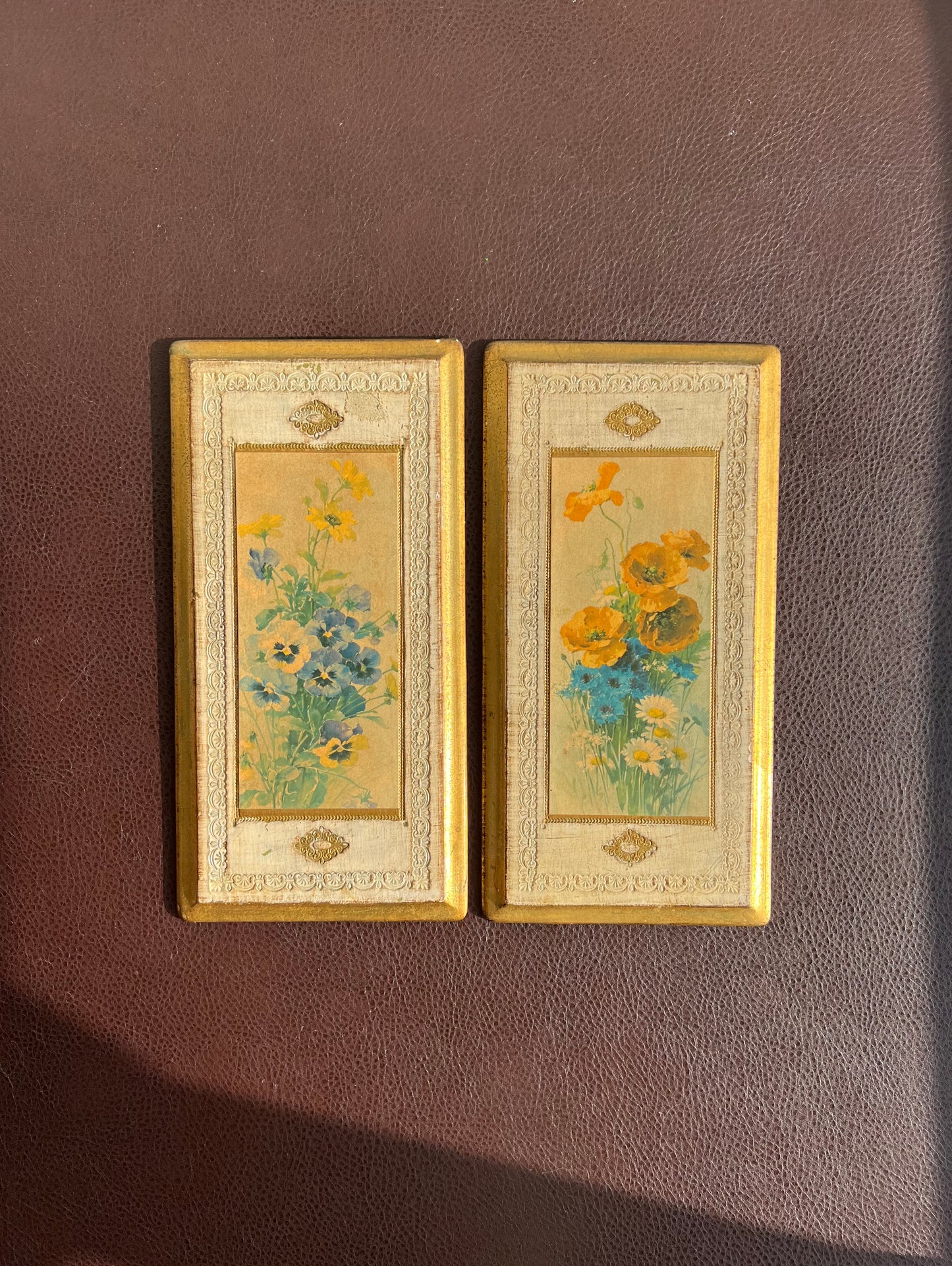 Italian Florentine Vintage Floral Design Wooden Wall decor Print (set of 2)