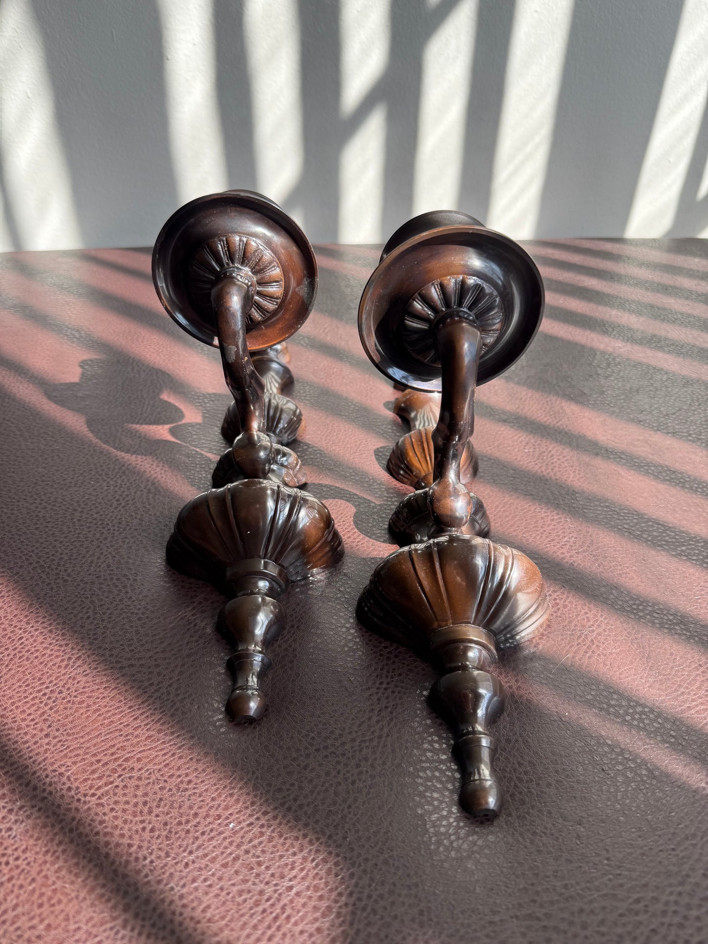 Vintage Wall Decor Candlestick Holder Candelabra Large Sconces, Cast Iron and Stunning Bronze-brown Finish (2 pieces/ one pair)