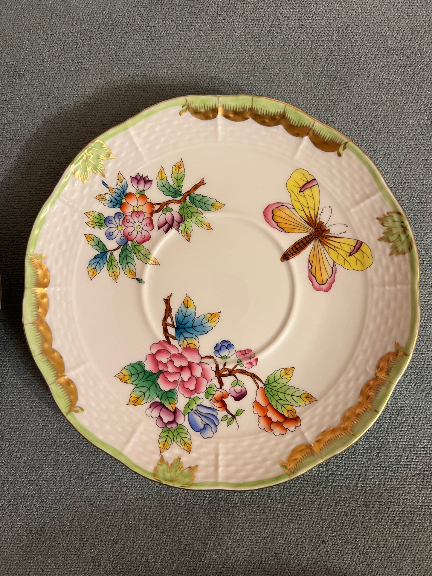 Herend Queen Victoria Vintage Butterfly and Floral Hungarian Porcelain Tea Saucer