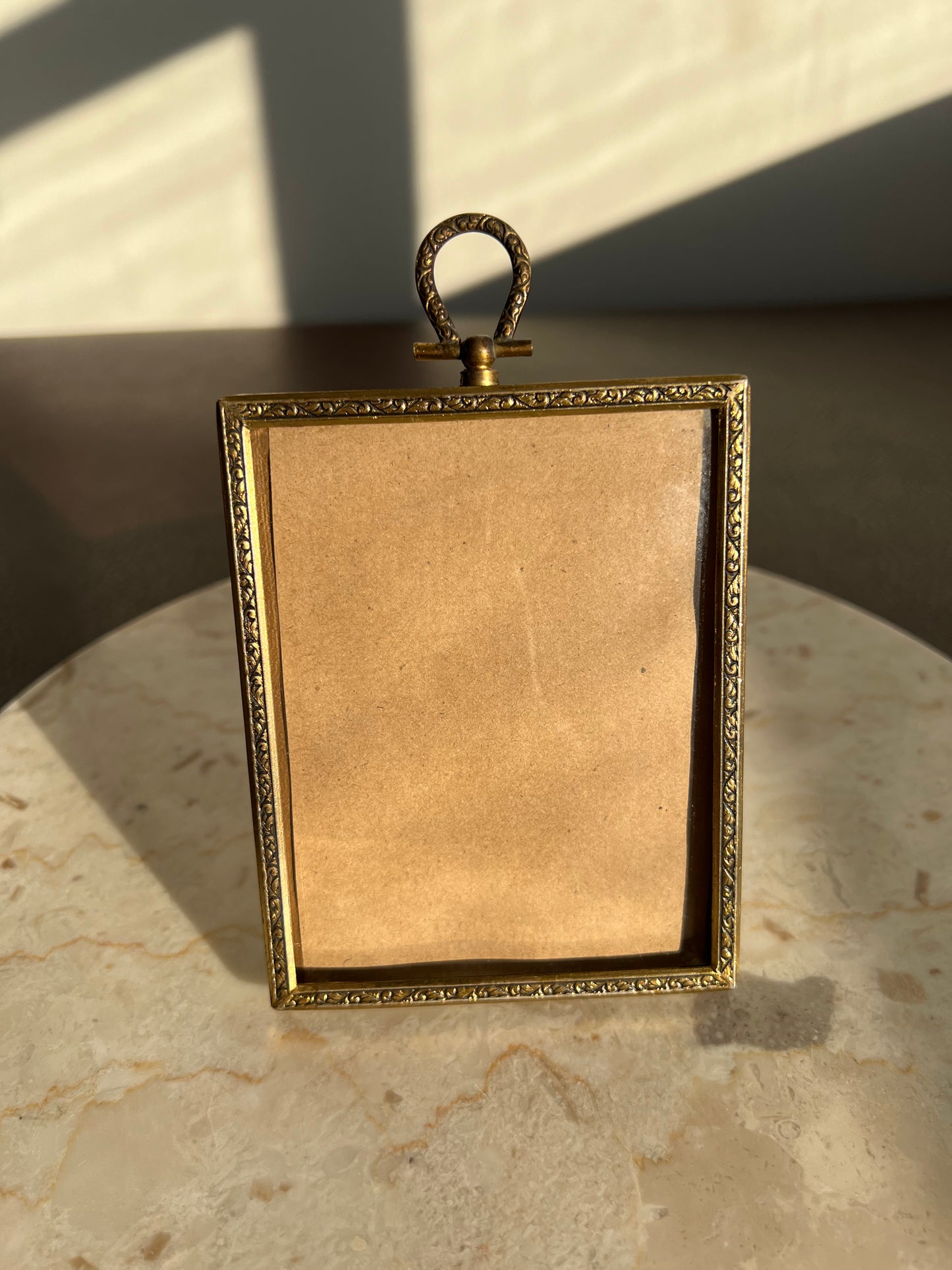 Classic Small Antique Metal Photo Frame with Art Nouveau Easel and Plush Velvet