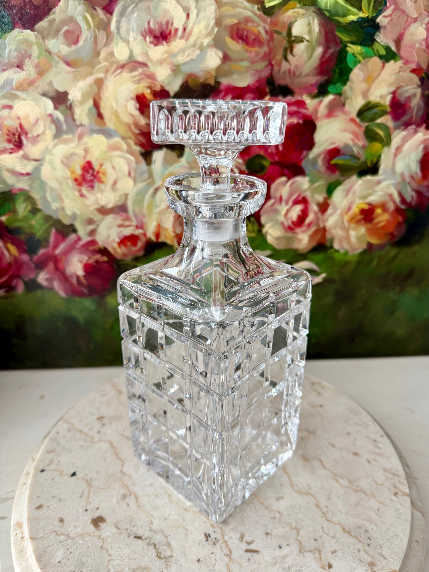 Atlantis Helsinki Style Vintage Cut Crystal Square Glass Whiskey Decanter with Stopper