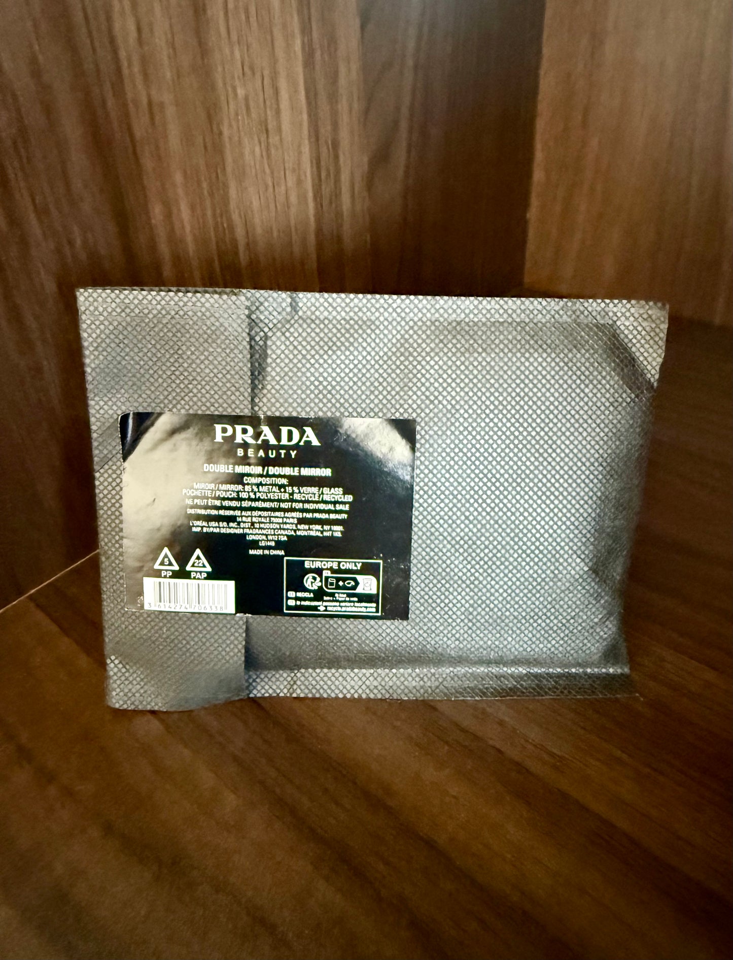 PRADA Beauty Metallic Triangle-shaped Makeup Double Mini Mirror Compact With Pouch Dust Bag - Made in Italy