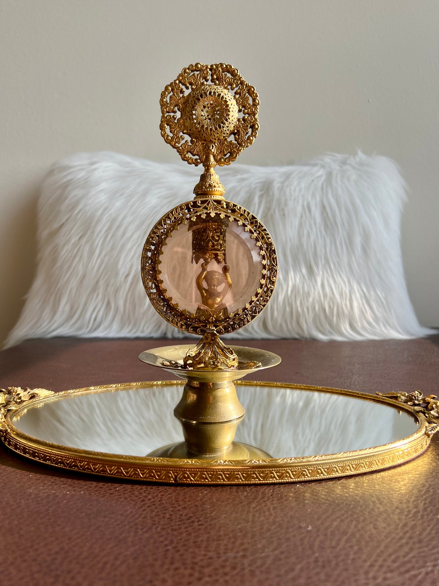 Hollywood Regency Style Vintage Vanity Gold Gilt Perfume Bottle Filigree Ormolu