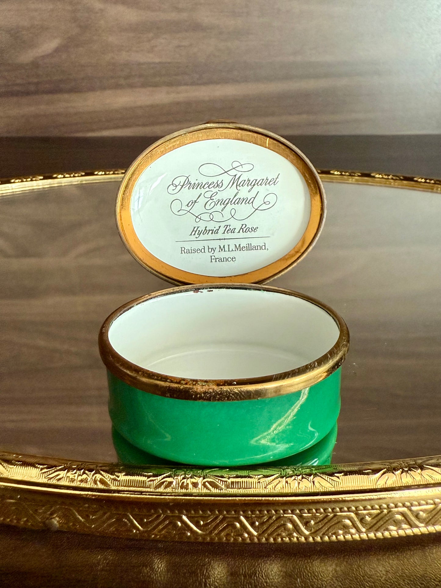 Bilston & Battersea Enamels Vintage Princess Margaret of England Hybrid Tea Rose Jewelry or Trinket Box - Made in England