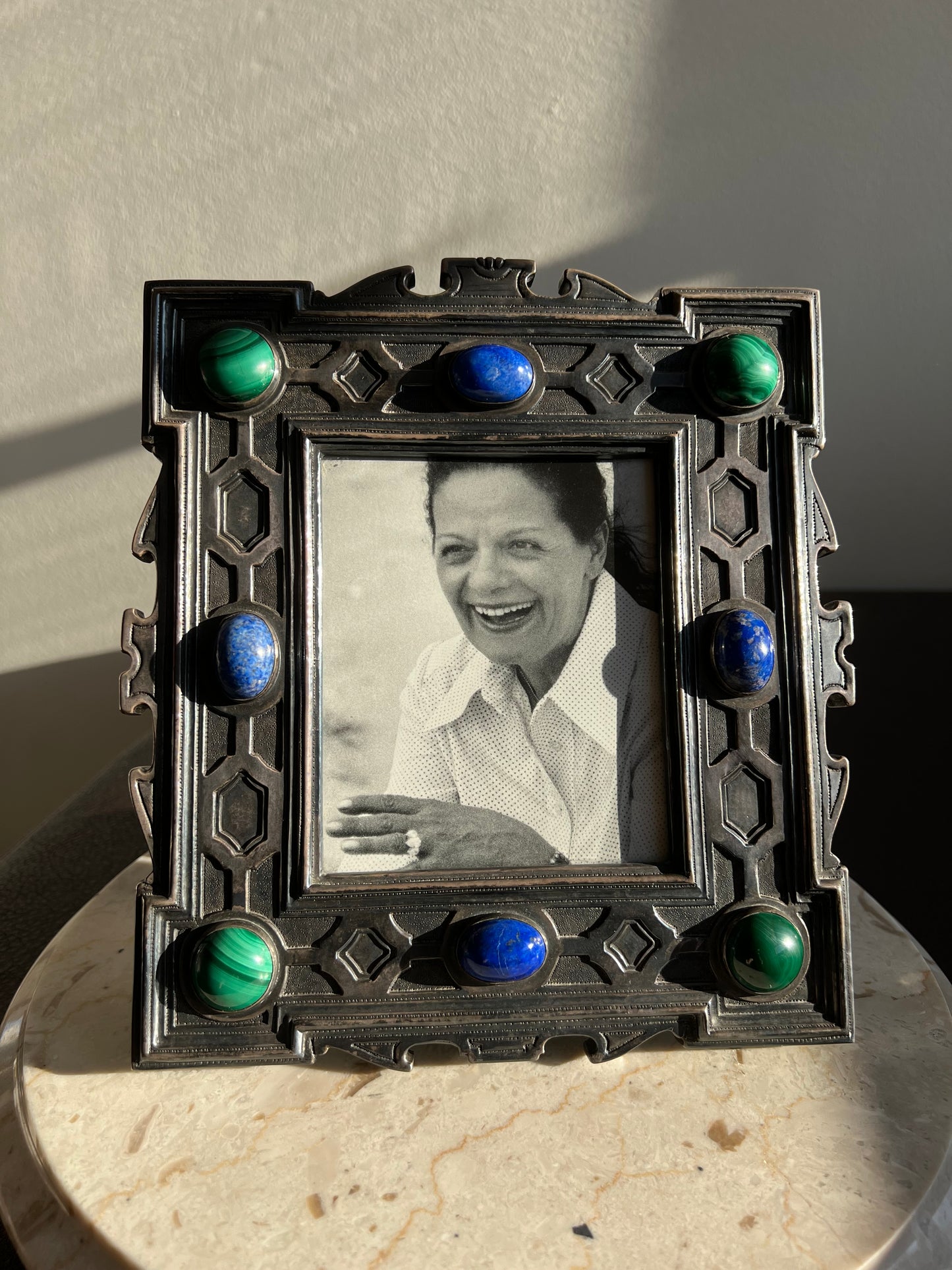Antique/ Vintage Buccellati Italian Silver 925, Signed & Numbered Unique Photo/ Picture Frame, with Lapis Blue and Malachite Green Gemstones