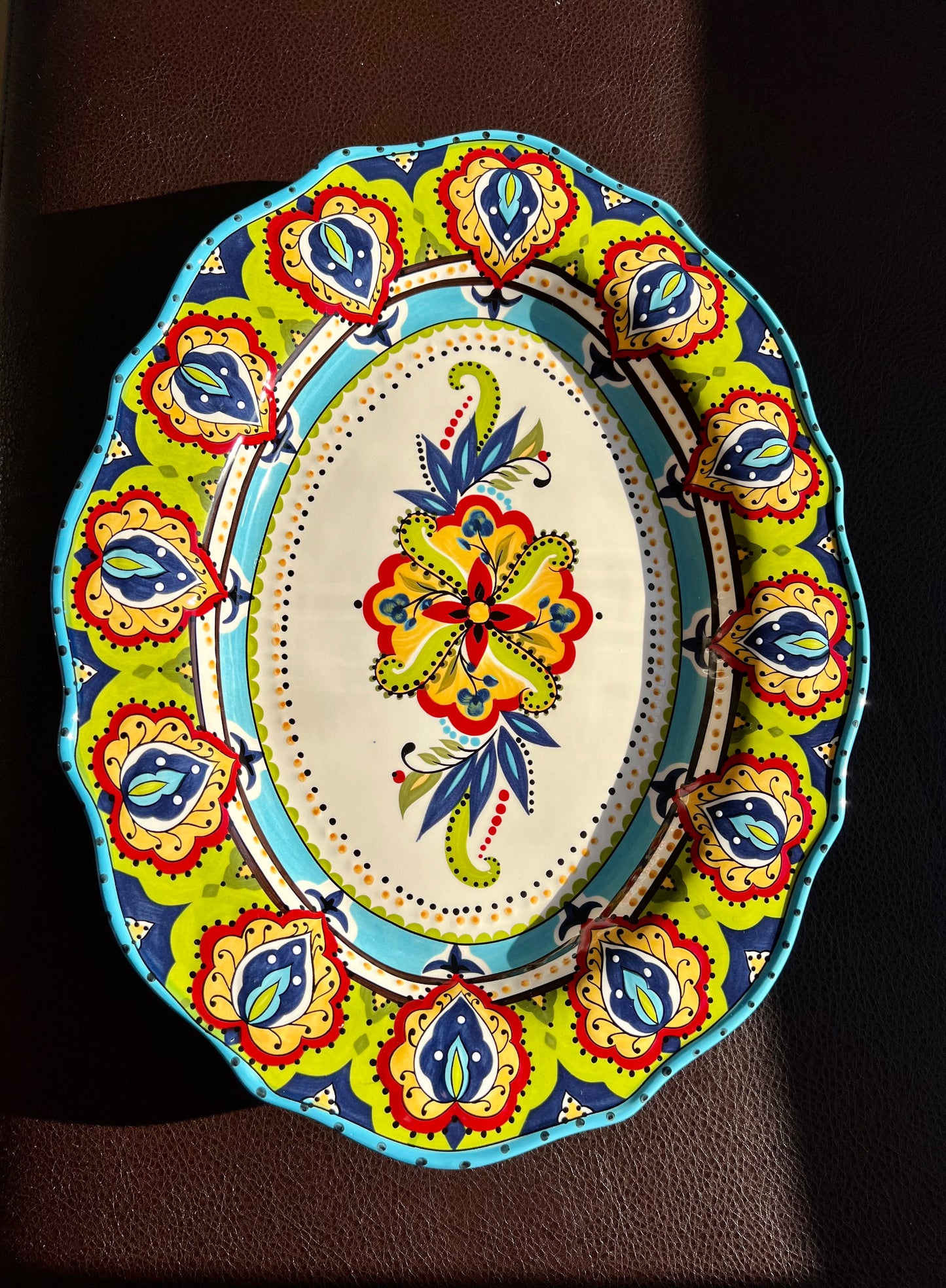 Bocca Espania Colorful Floral Decor, Large Oval Vintage Ceramic Serving Platter
