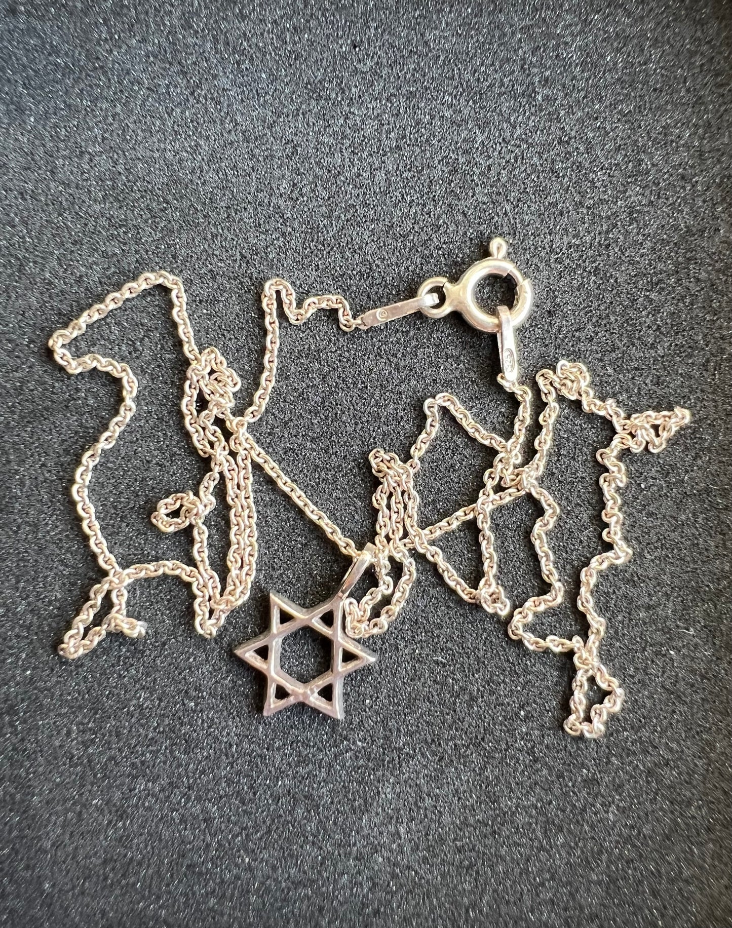 925 Sterling Silver Vintage Handmade Jewish Star of David Necklace and Pendant, Made in Italy
