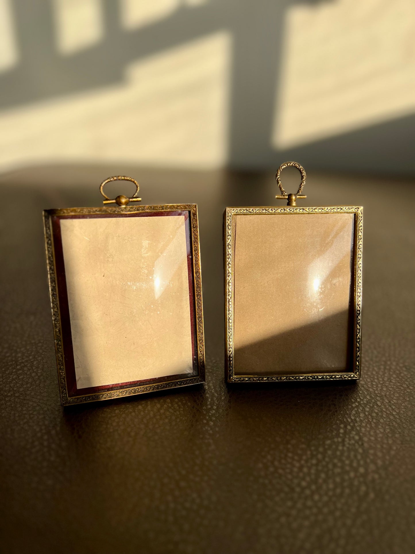 Classic Small Antique Metal Photo Frame with Art Nouveau Easel and Plush Velvet