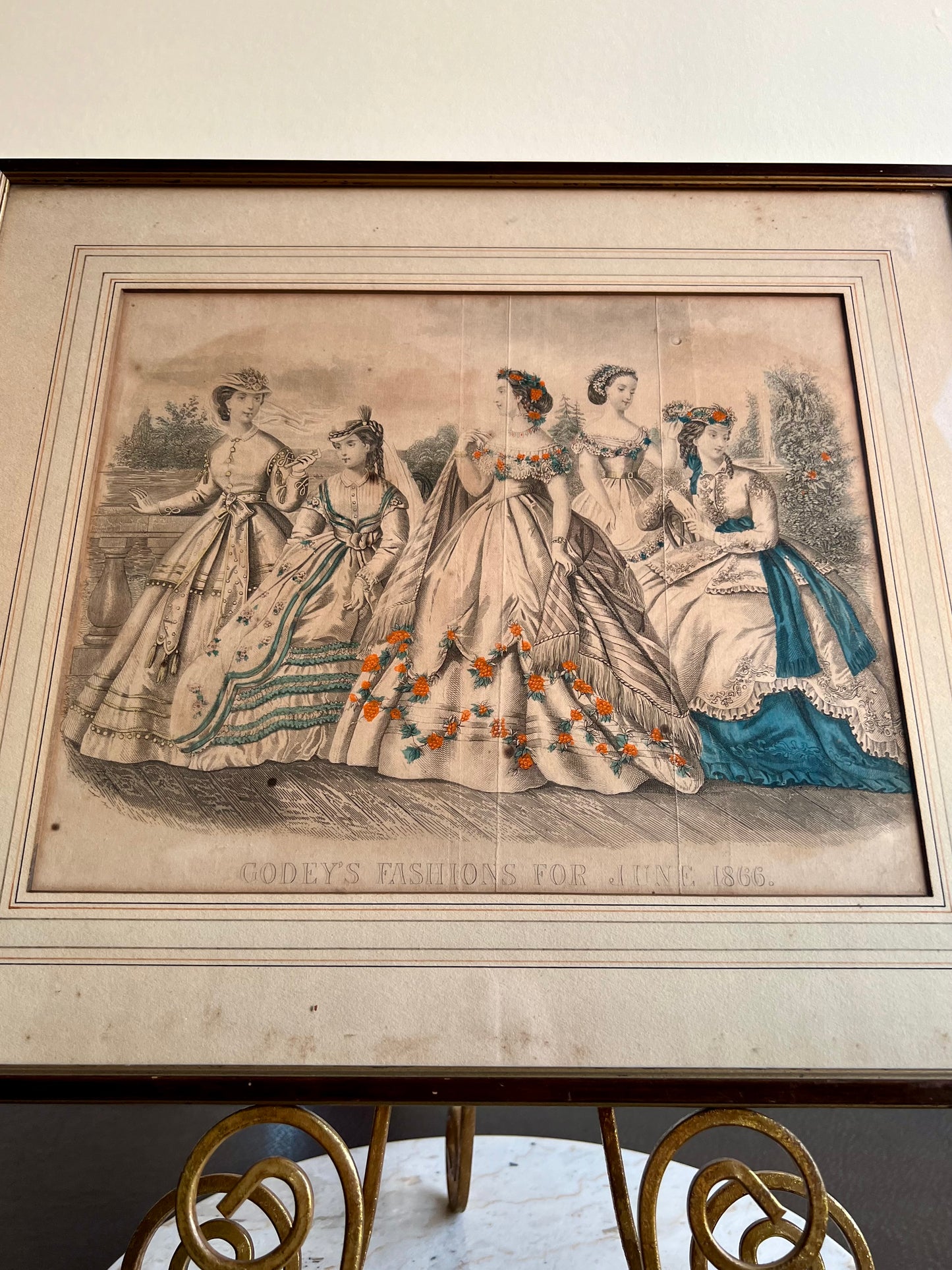 GODEY'S Lady Victorian Fashion Antique/ Vintage Original Color Picture, June 1866 Art on Wood Frame