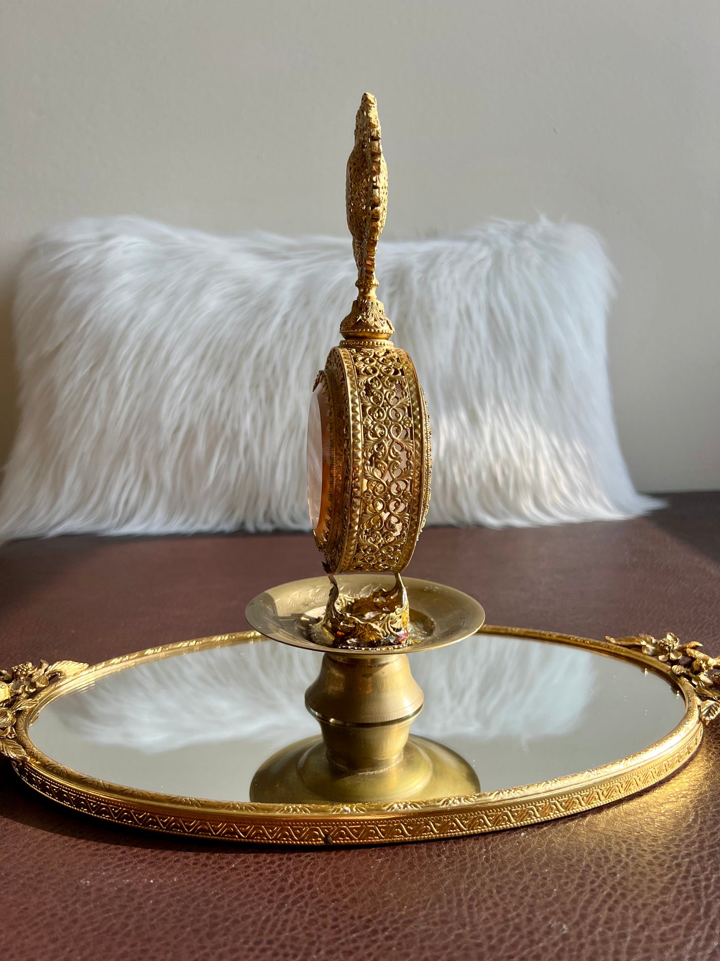 Hollywood Regency Style Vintage Vanity Gold Gilt Perfume Bottle Filigree Ormolu