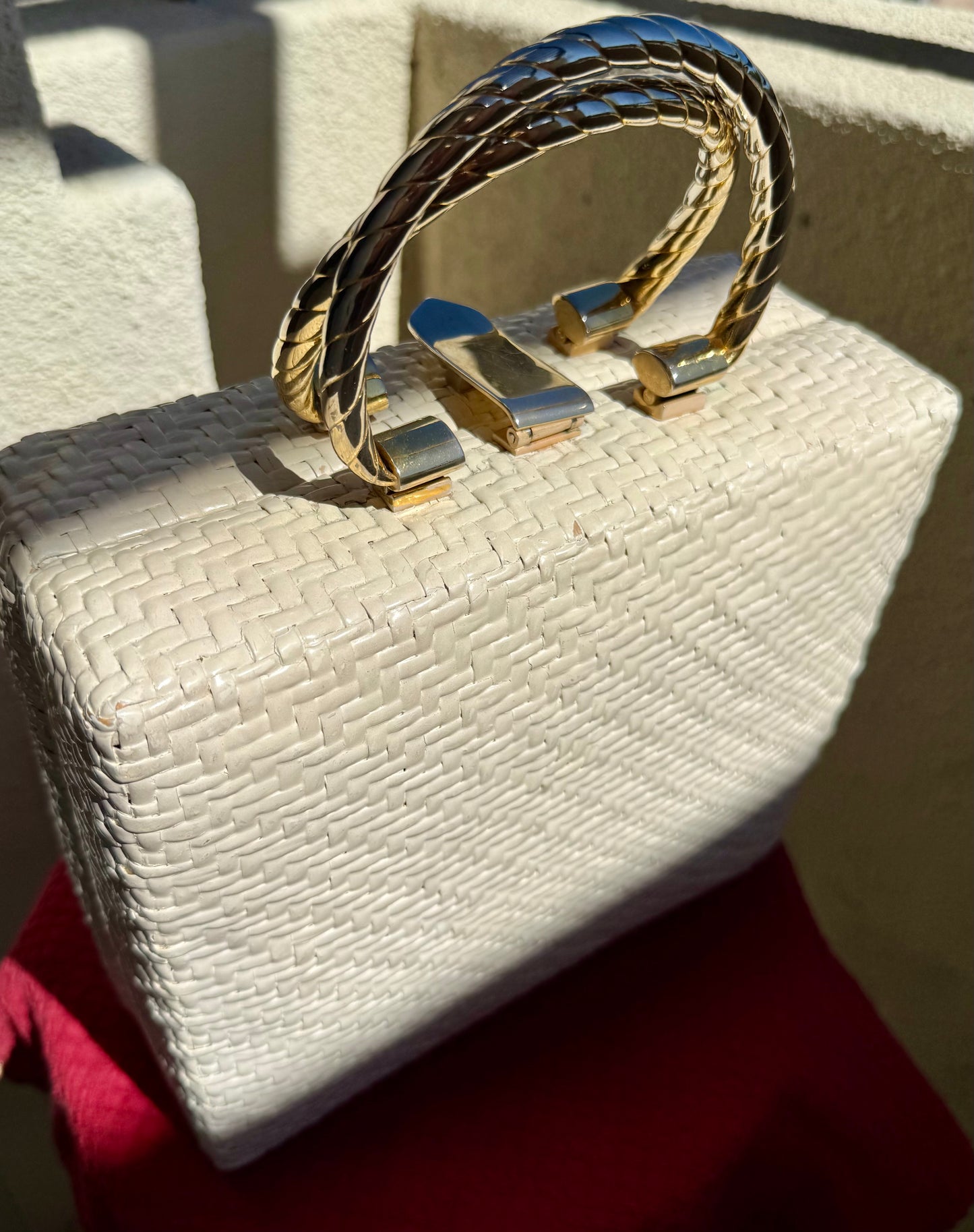 1950s Vintage KORET Elegant White Wicker Luxury Purse/Handbag, Made in Italy, Excellent Condition