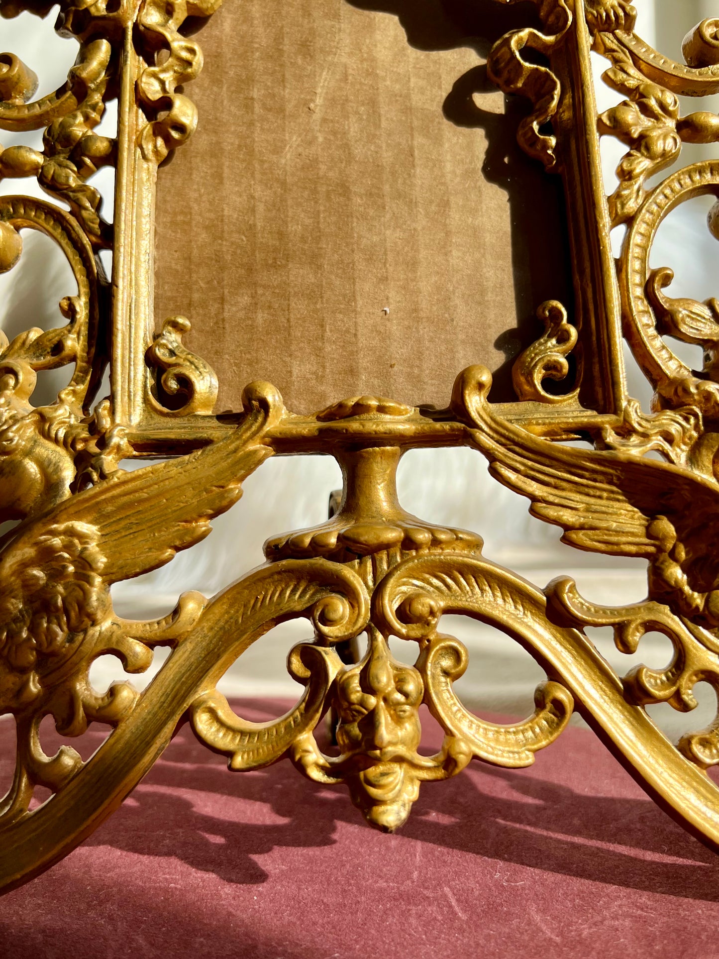Antique/Vintage Rococo Style Brass Gold with Two Angel Cherubs Picture Frame