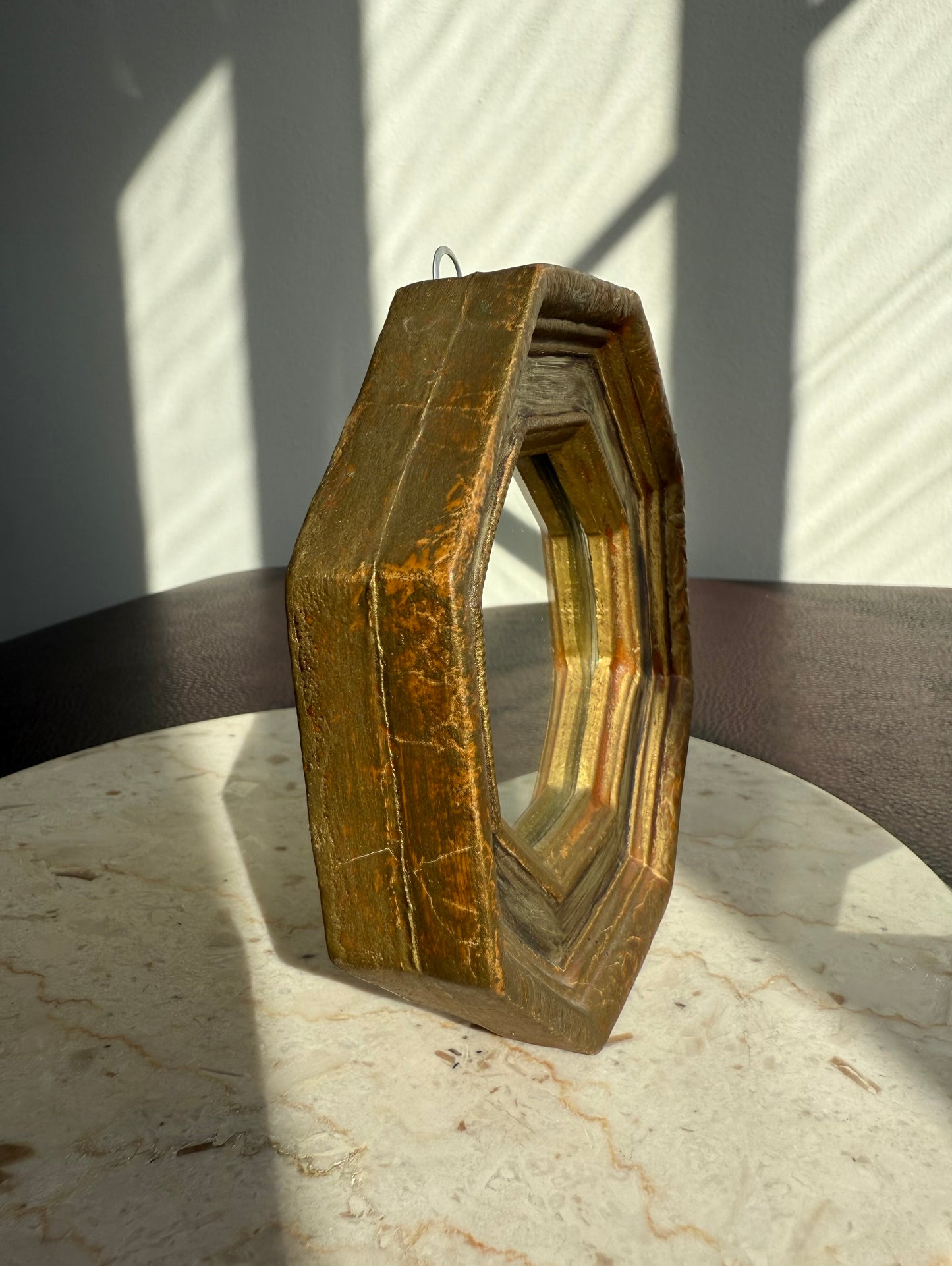 Italian Florentine Gold gilded Wooden Framed Mini Octagon Vintage Wall Mirror