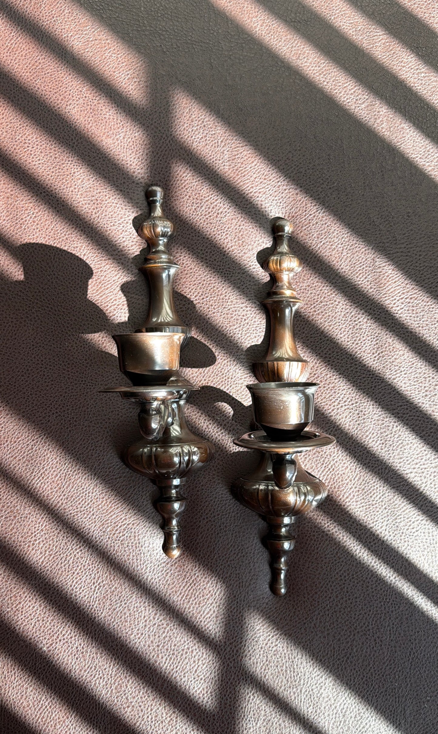 Vintage Wall Decor Candlestick Holder Candelabra Large Sconces, Cast Iron and Stunning Bronze-brown Finish (2 pieces/ one pair)