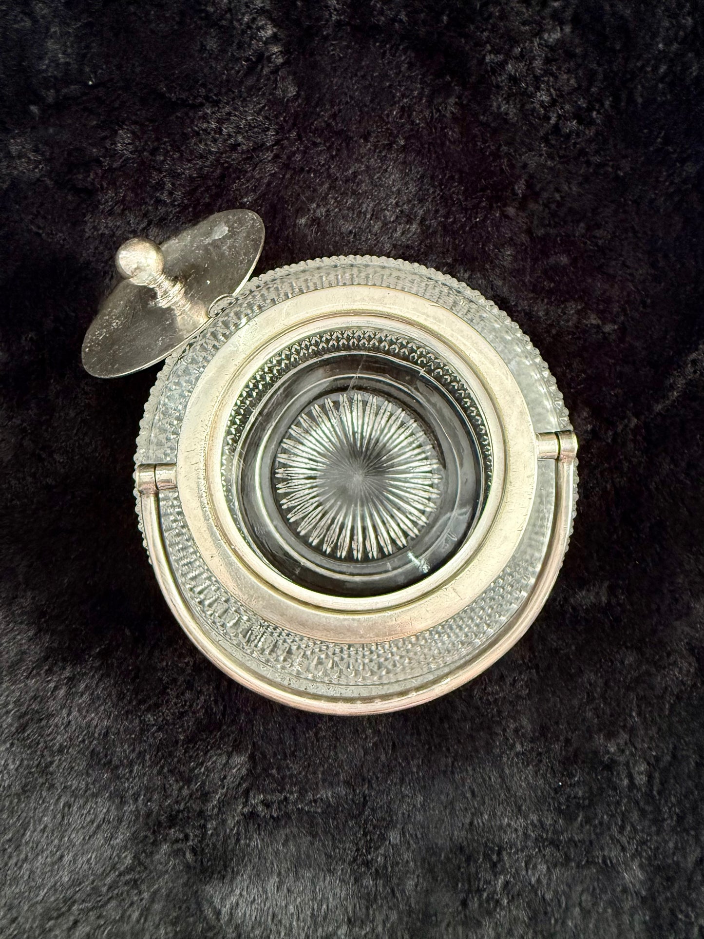 Antique Silver-Plated William Hutton & Sons British Cut Glass Biscuit Jar or Candy Holder with Lid and Handle