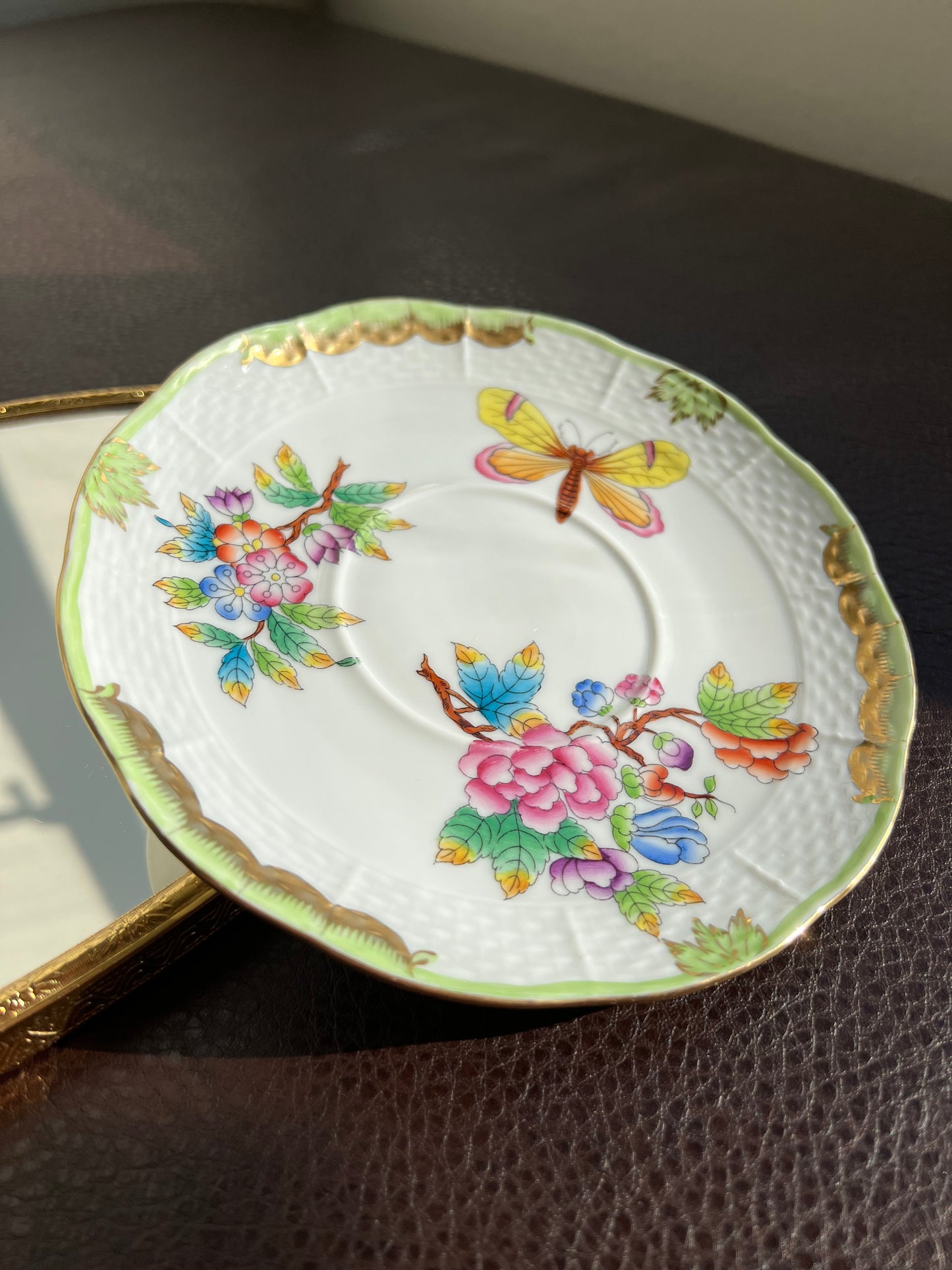 Herend Queen Victoria Vintage Butterfly and Floral Hungarian Porcelain Tea Saucer