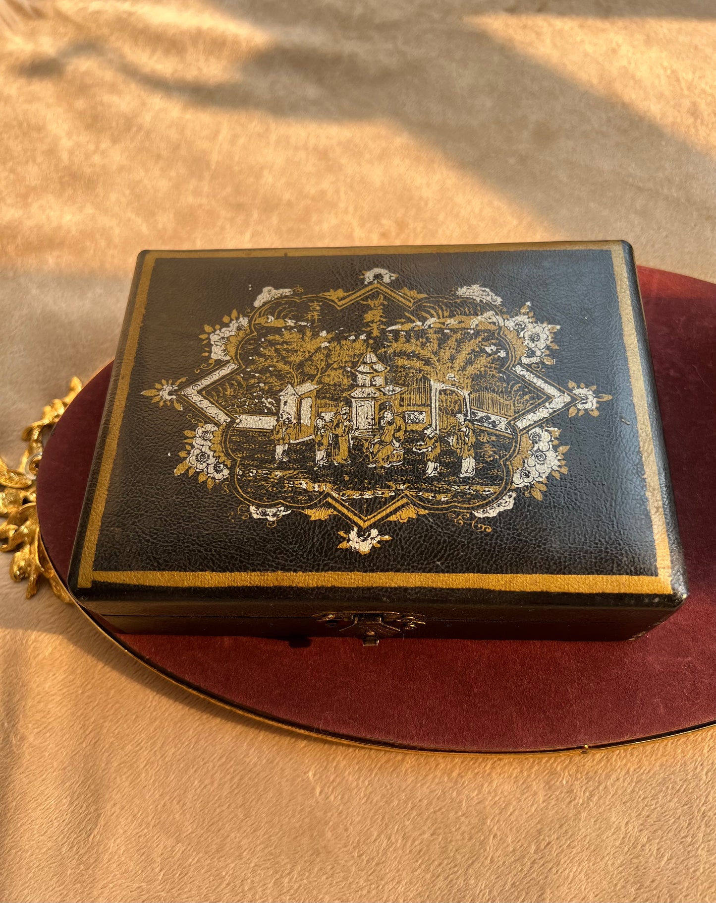 Wooden/Leather Chinese Vintage Box with 2 Pc unopened KR Poker Cards Set