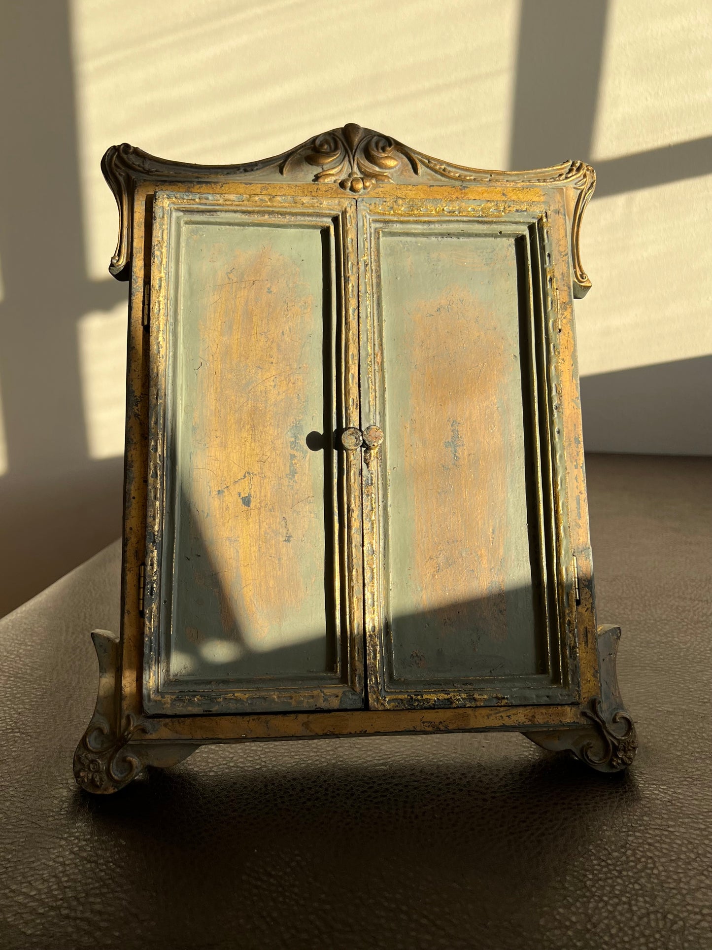 Antique Wood Look Framed Window Mirror With Open Doors