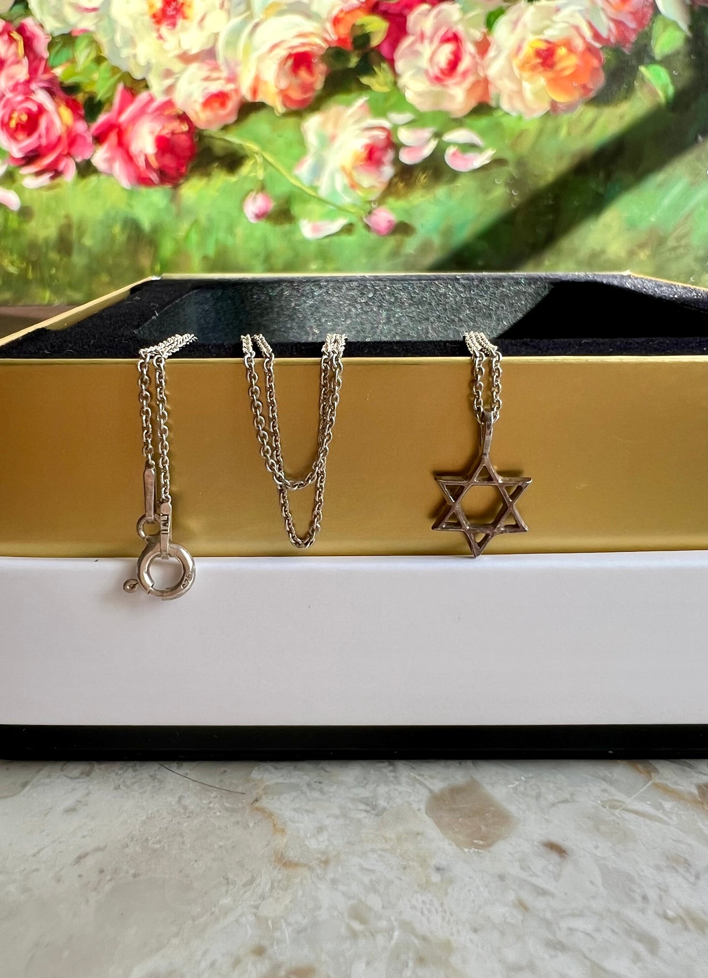 925 Sterling Silver Vintage Handmade Jewish Star of David Necklace and Pendant, Made in Italy