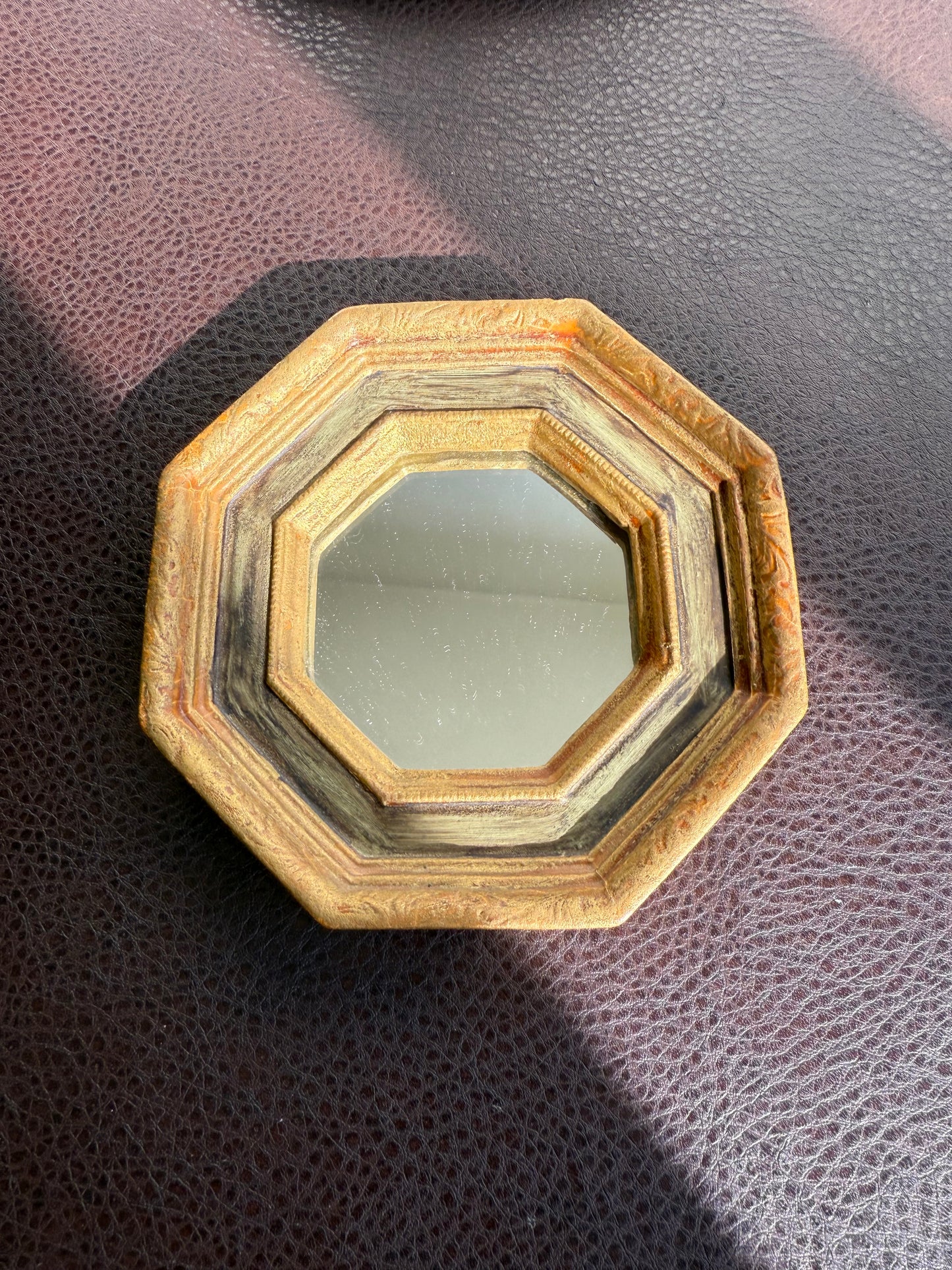 Italian Florentine Gold gilded Wooden Framed Mini Octagon Vintage Wall Mirror