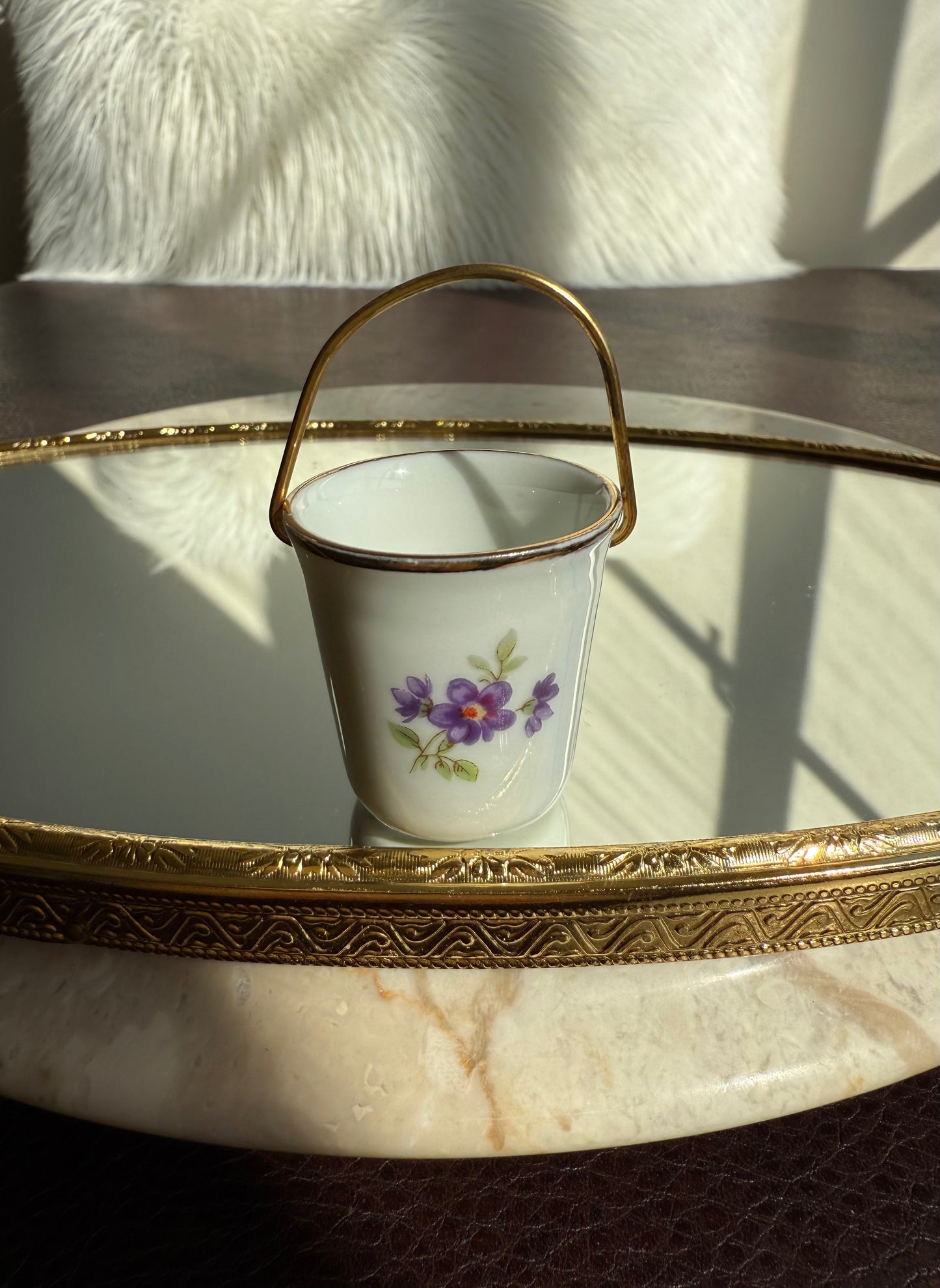 Limoges Miniature Vintage Porcelain Bucket/ Pail with Handle, Decorated with a Courting Couple, Made in France