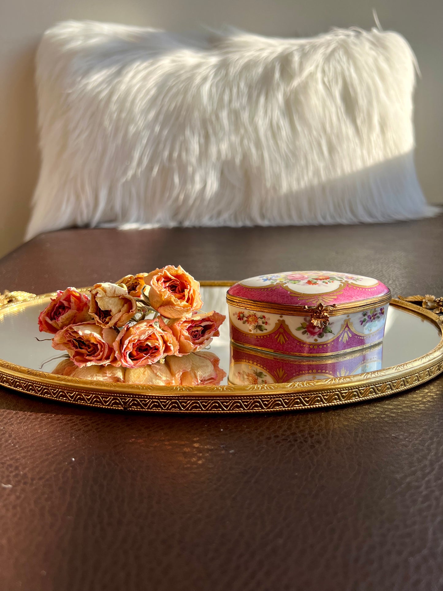 Antique Floral Hand-painted Trinket Box, Jewelry Limoges French Style Porcelain