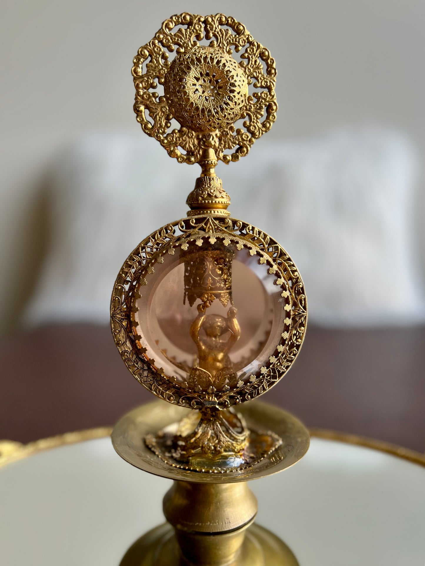 Hollywood Regency Style Vintage Vanity Gold Gilt Perfume Bottle Filigree Ormolu