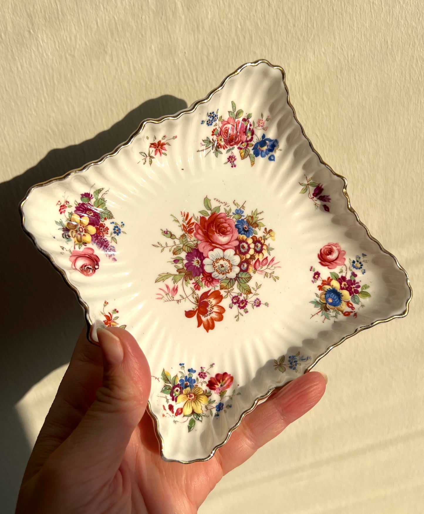 Hammersley Vintage Fine Bone China Square Dish with Rich Colorful Floral Designed F.Howard - Made in England