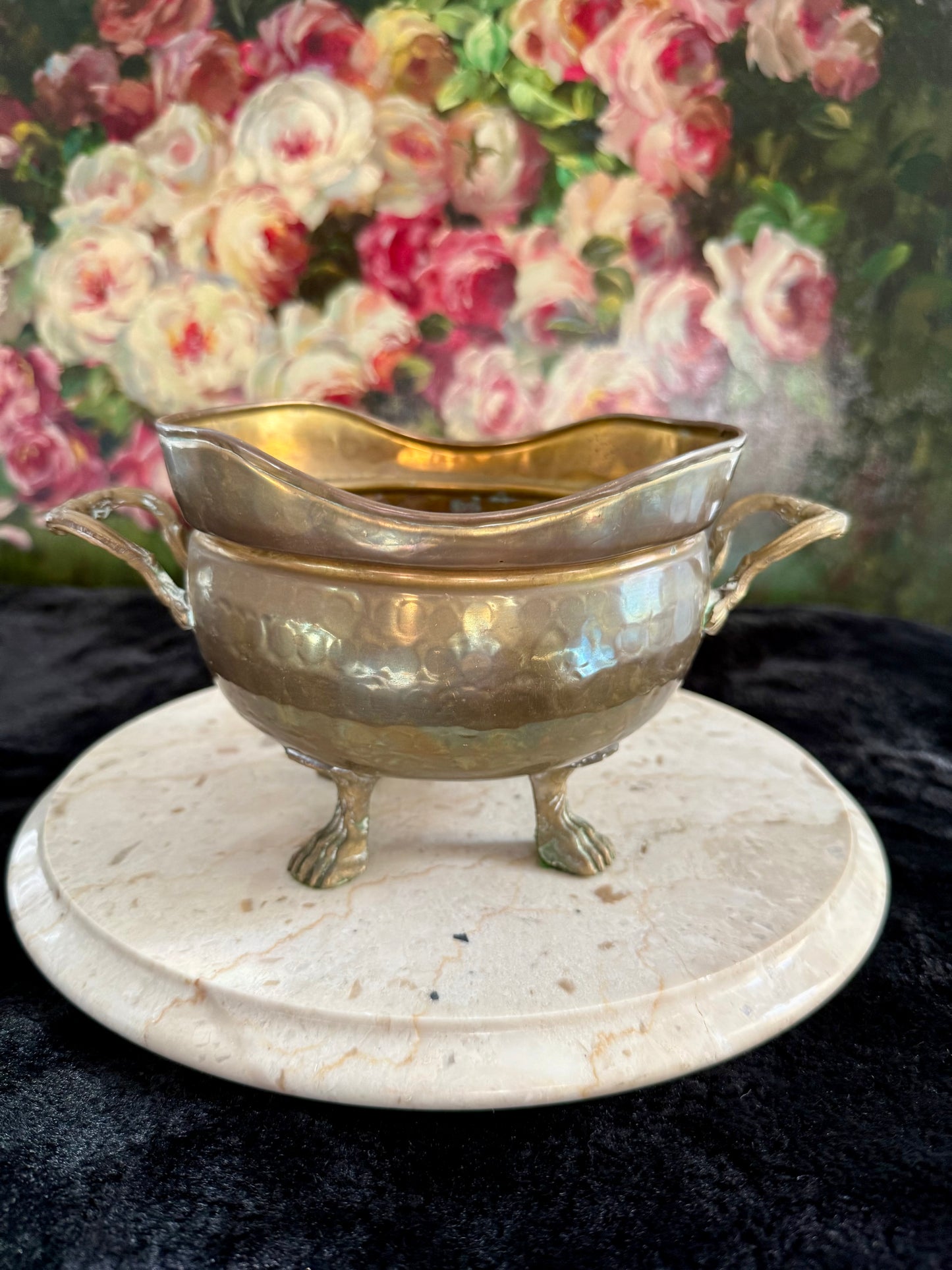 Vintage Brass Flower Pot or Planter with Handles and Four-Legged Lion Paws - Made in Spain