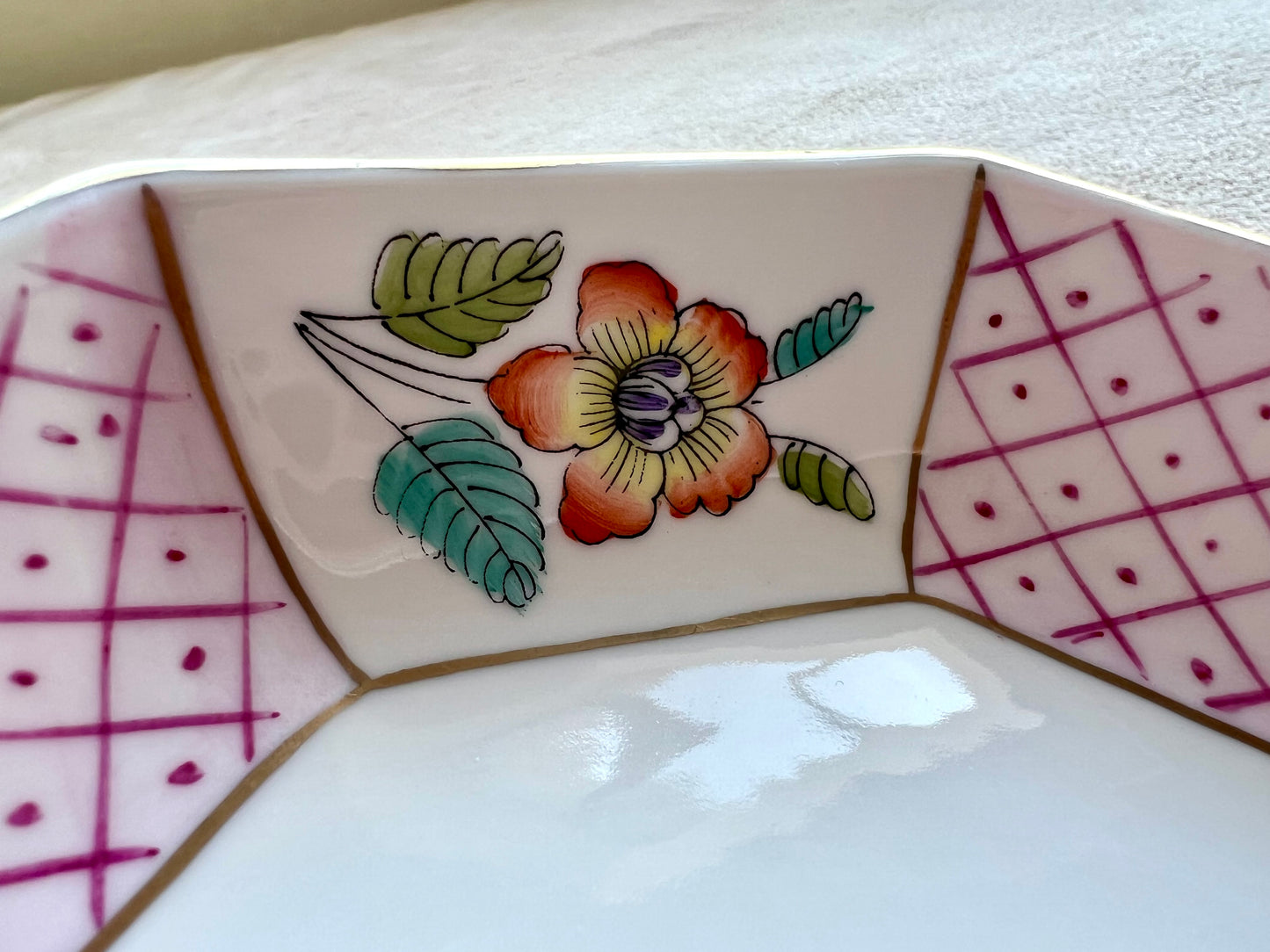 Very Unique Limoges France Vintage Porcelain Tea or Coffee Cup with Saucer & Floral Design, Decorated in Italy