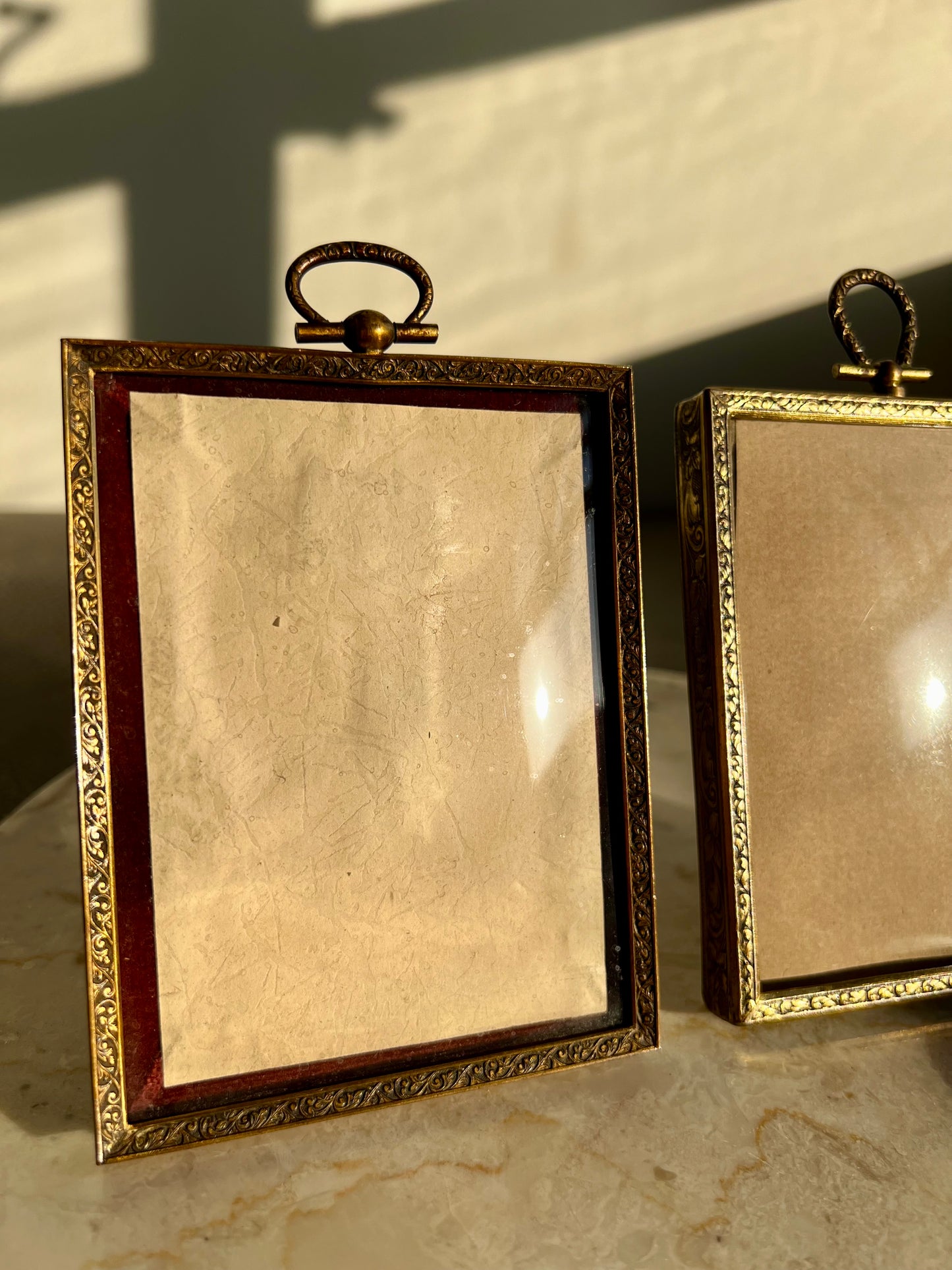 Classic Small Antique Metal Photo Frame with Art Nouveau Easel and Plush Velvet