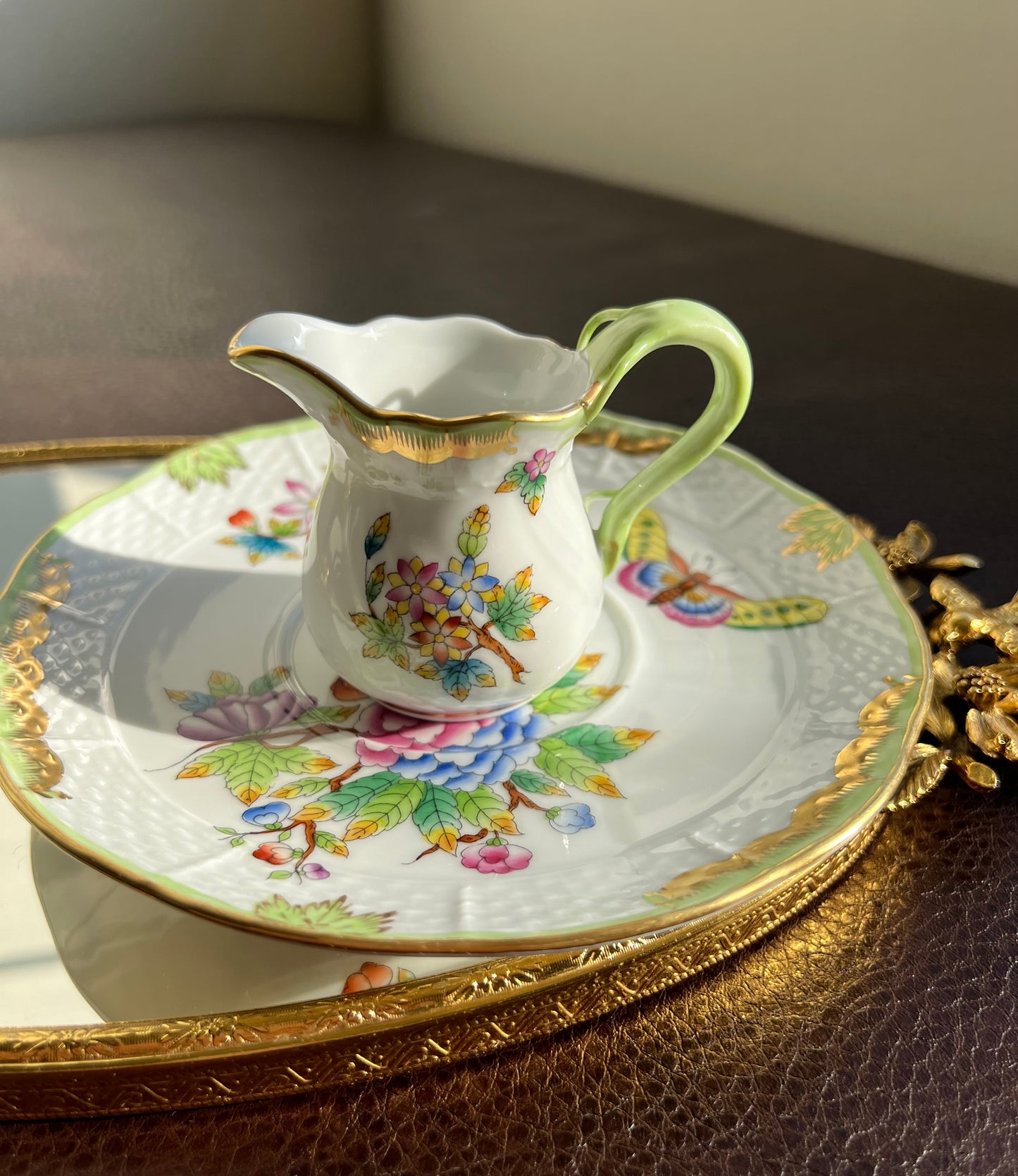 Herend Queen Victoria Vintage Butterfly and Floral Hungarian Porcelain Tea Saucer