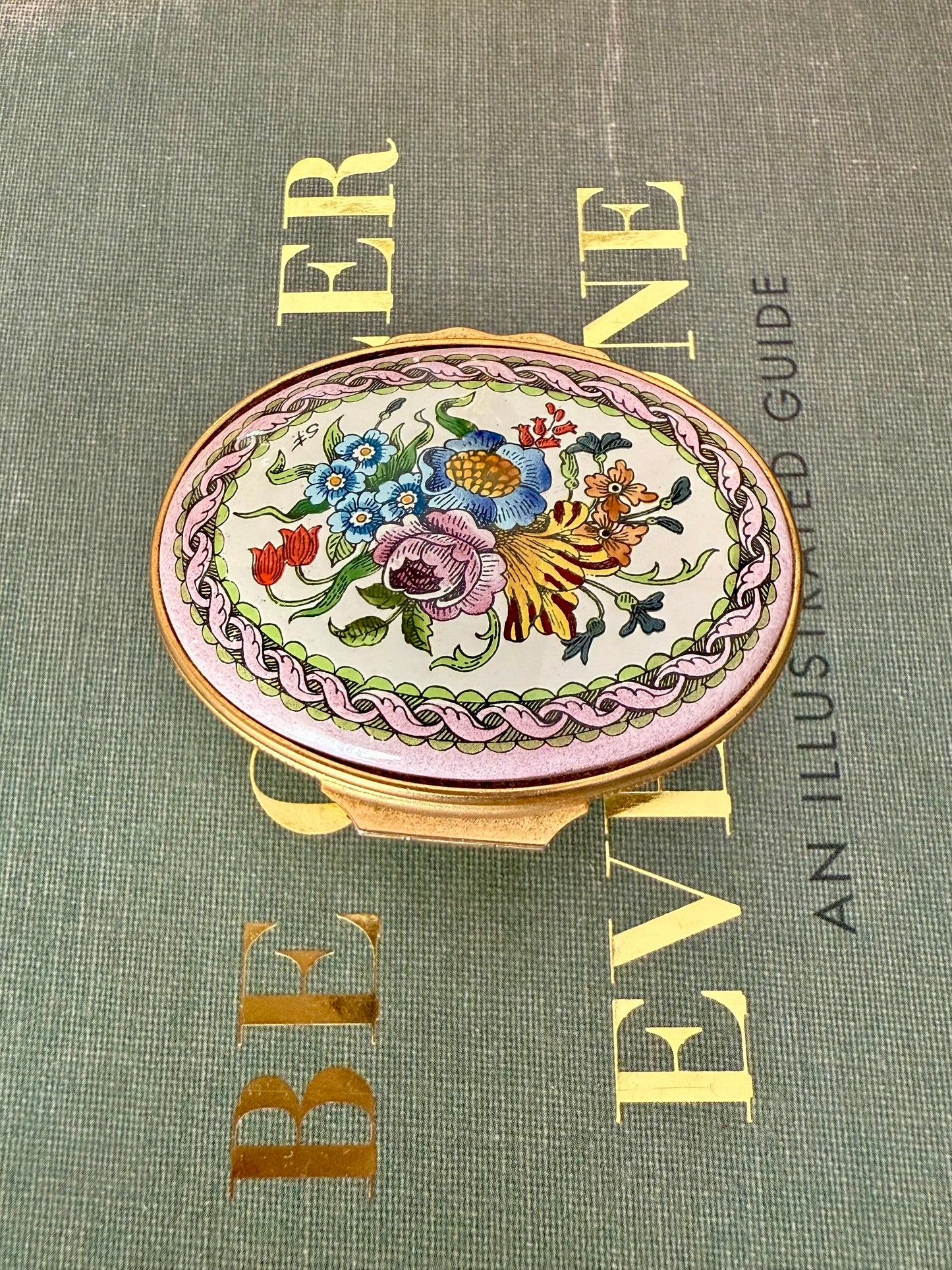 Halcyon Days Vintage Hand-Painted Enamel Floral Jewelry or Trinket Box, Made in England