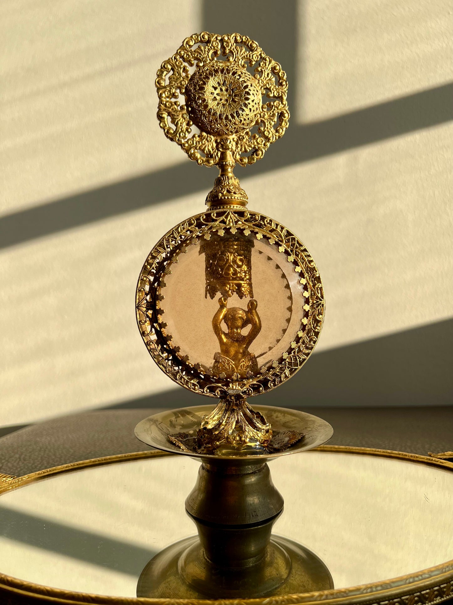 Hollywood Regency Style Vintage Vanity Gold Gilt Perfume Bottle Filigree Ormolu