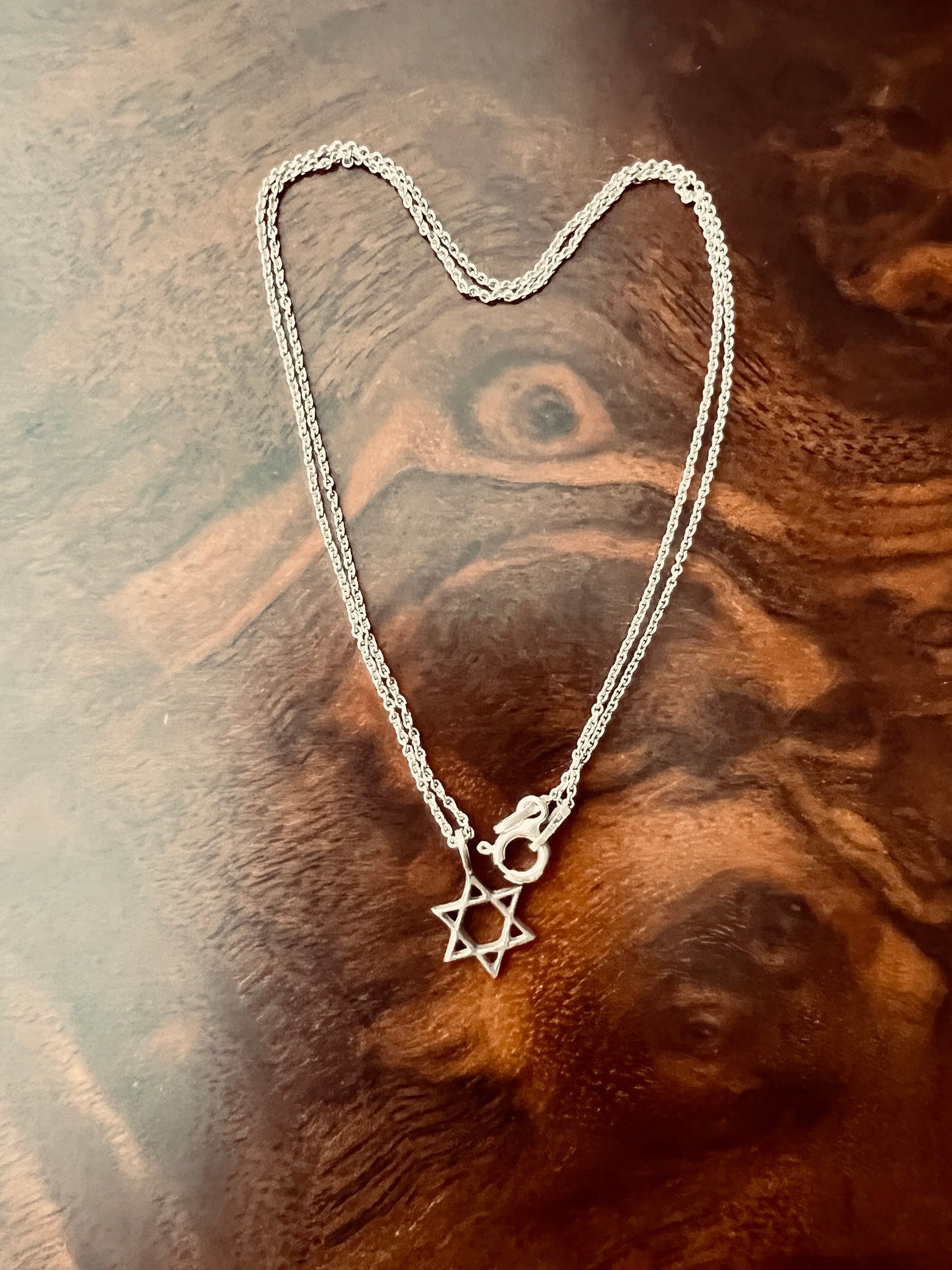925 Sterling Silver Vintage Handmade Jewish Star of David Necklace and Pendant, Made in Italy