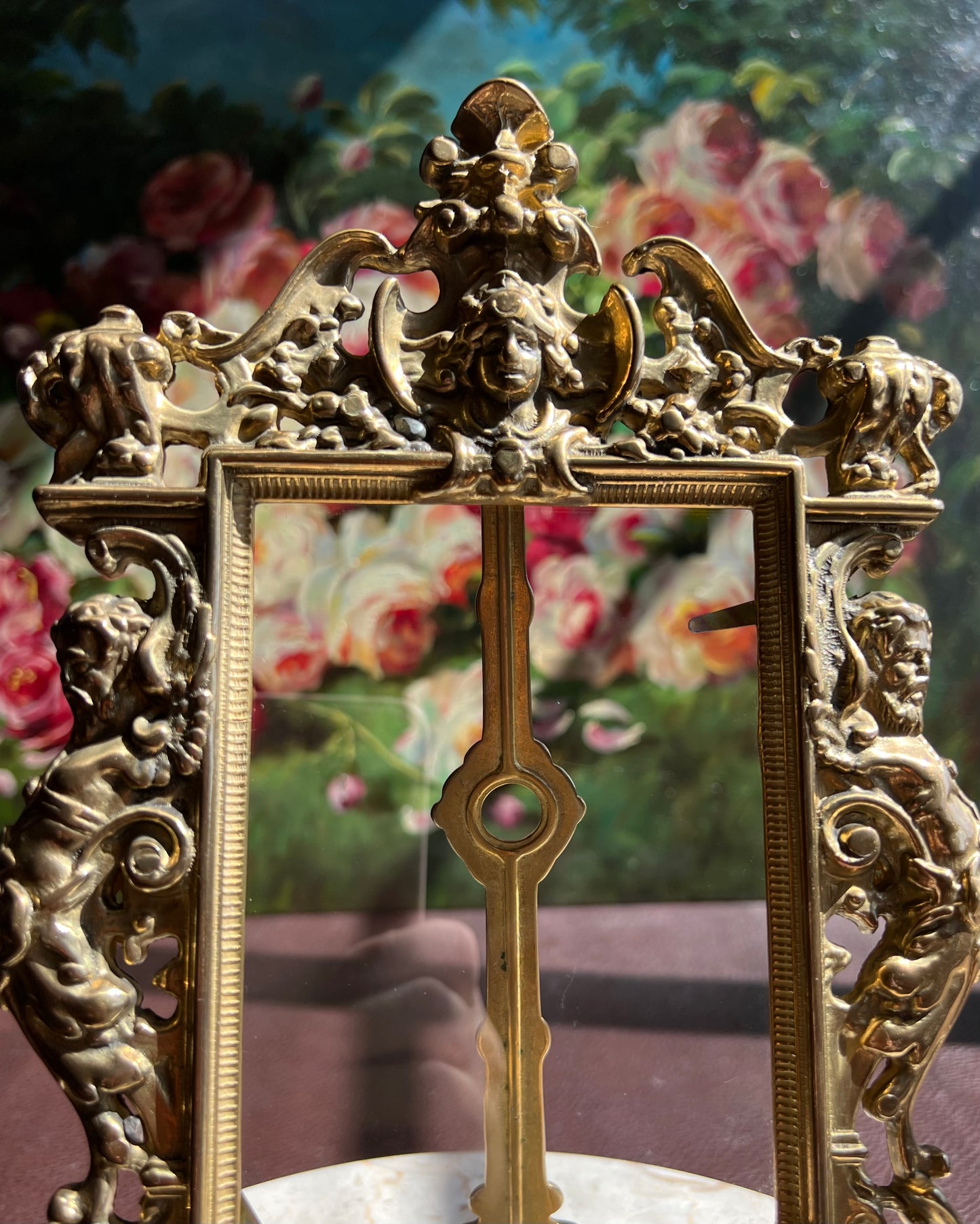 Antique French Brass Victorian Style Ornate Tabletop Photo Frame/ Picture Frame