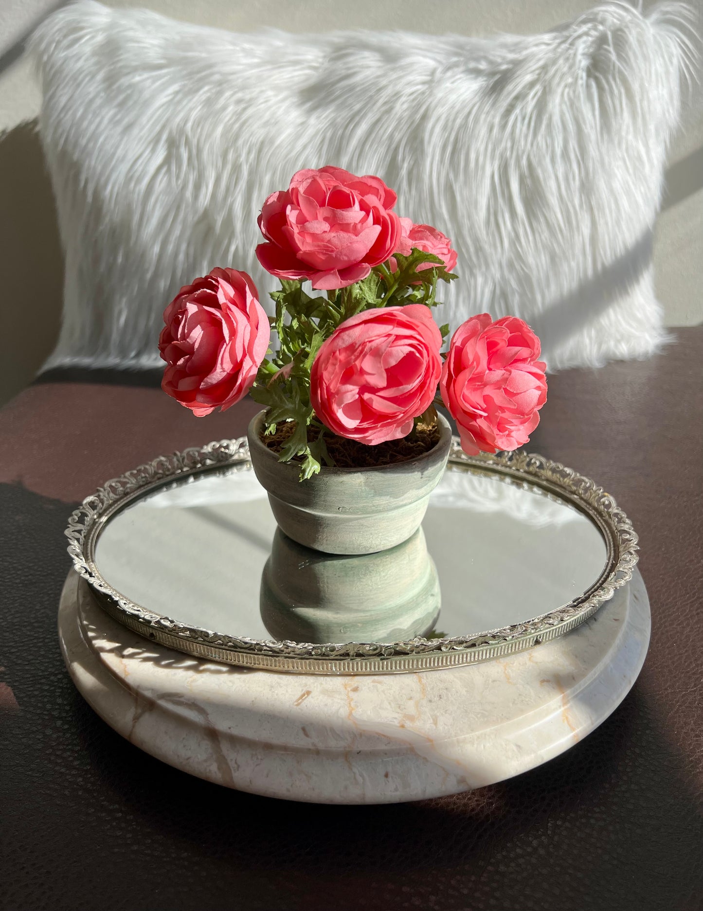 Decorative Oval Metal Filigree Vanity Mirror, Vintage Perfume Dresser, Makeup and Jewelry Tray, Hollywood Regency Style