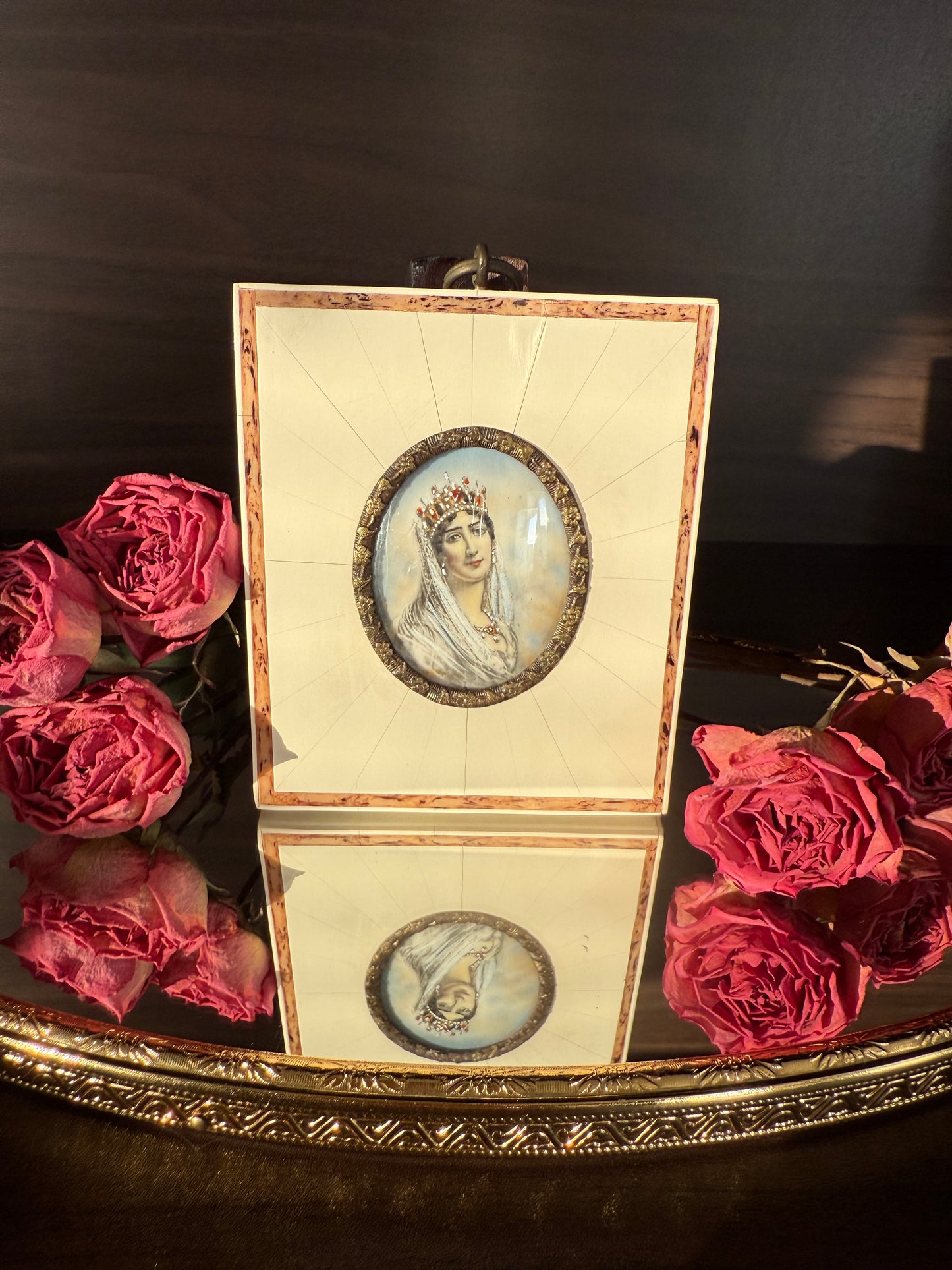 Antique early 20th-Century Miniature Hand-Painted Portrait of Empress Joséphine de Beauharnais, the first wife of Napoleon Bonaparte