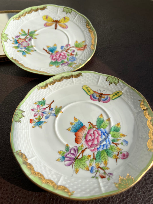 Herend Queen Victoria Vintage Butterfly and Floral Hungarian Porcelain Tea Saucer
