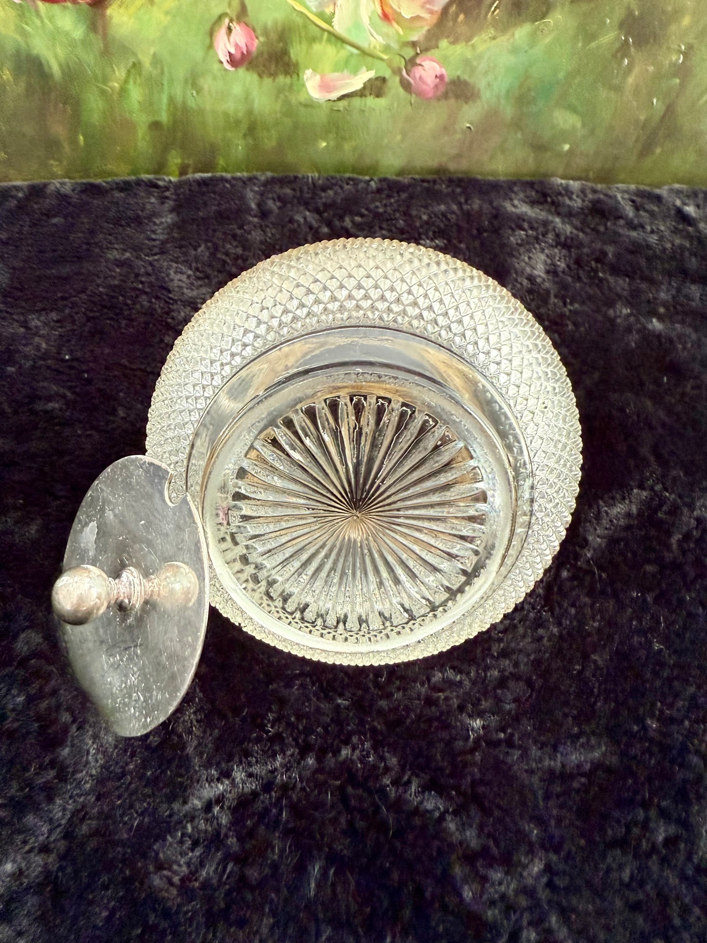 Antique Silver-Plated William Hutton & Sons British Cut Glass Biscuit Jar or Candy Holder with Lid and Handle