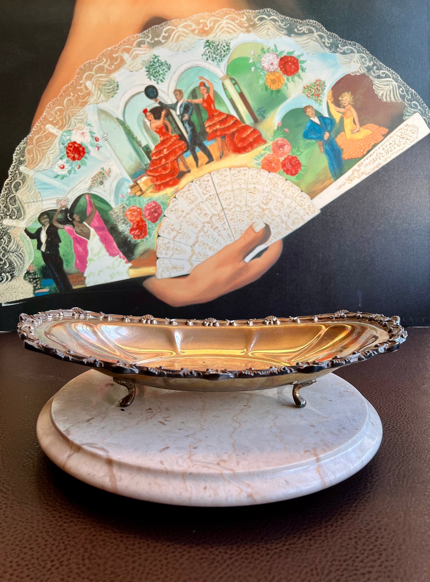 Antique Oval Silver on Copper Footed Numbered Tray/ Dish by Hartford Sterling Company from America